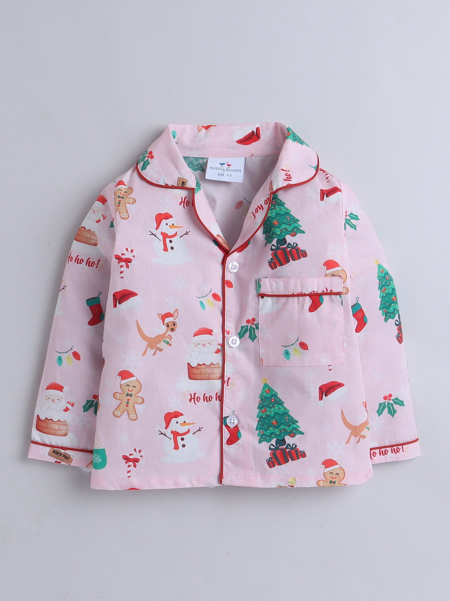 Christmas theme Print Nightsuit- Pink