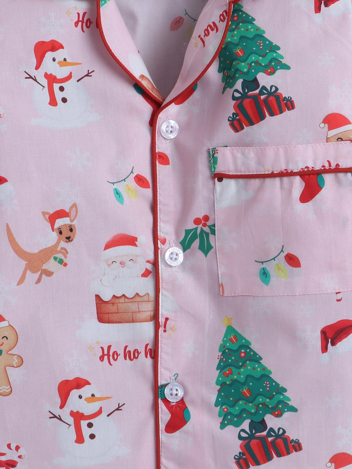 Christmas theme Print Nightsuit- Pink