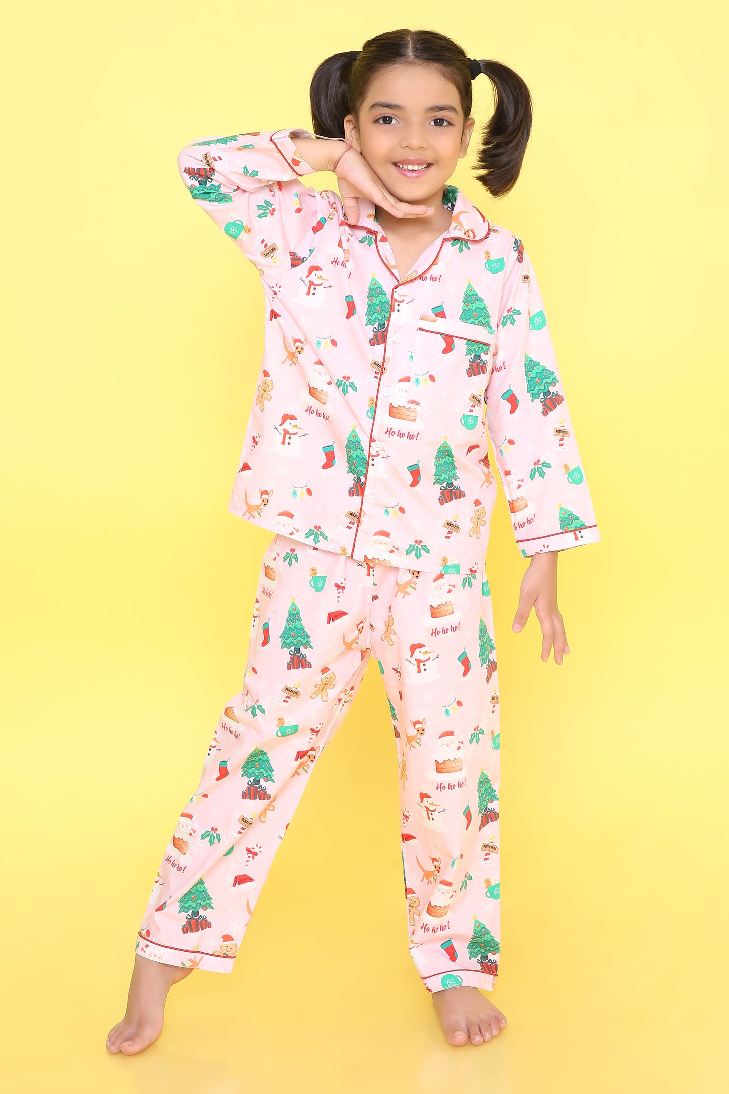 Christmas theme Print Nightsuit- Pink