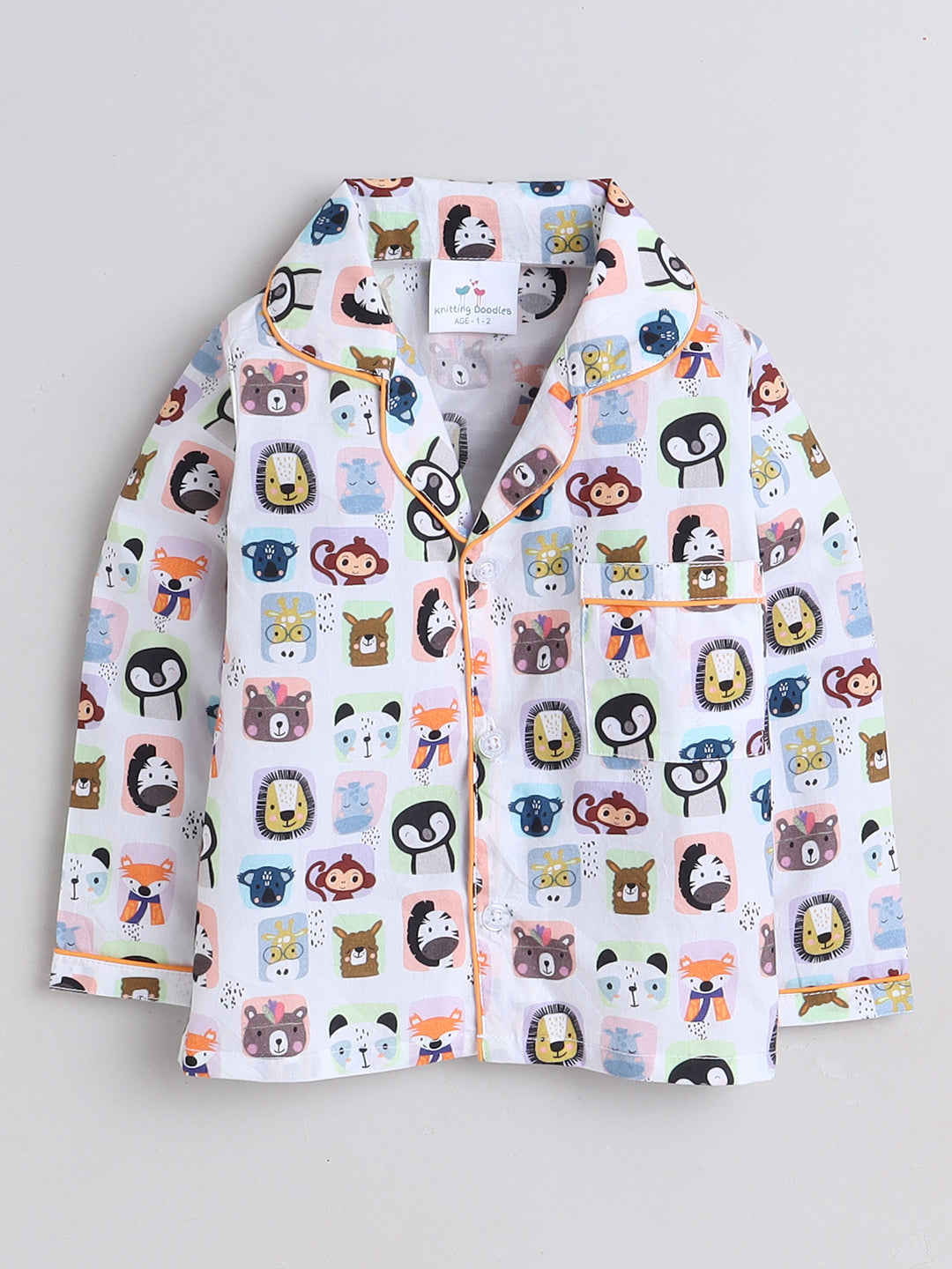 Animals Print Night Suit- White