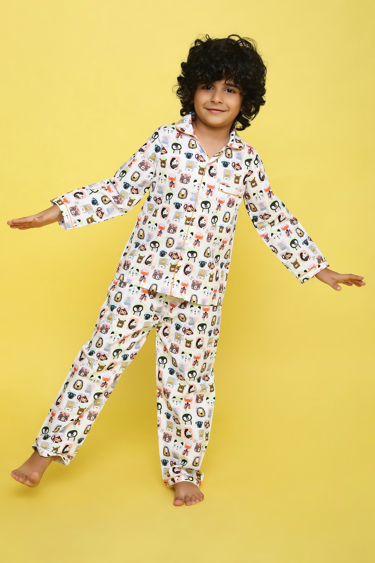 Animals Print Night Suit- White