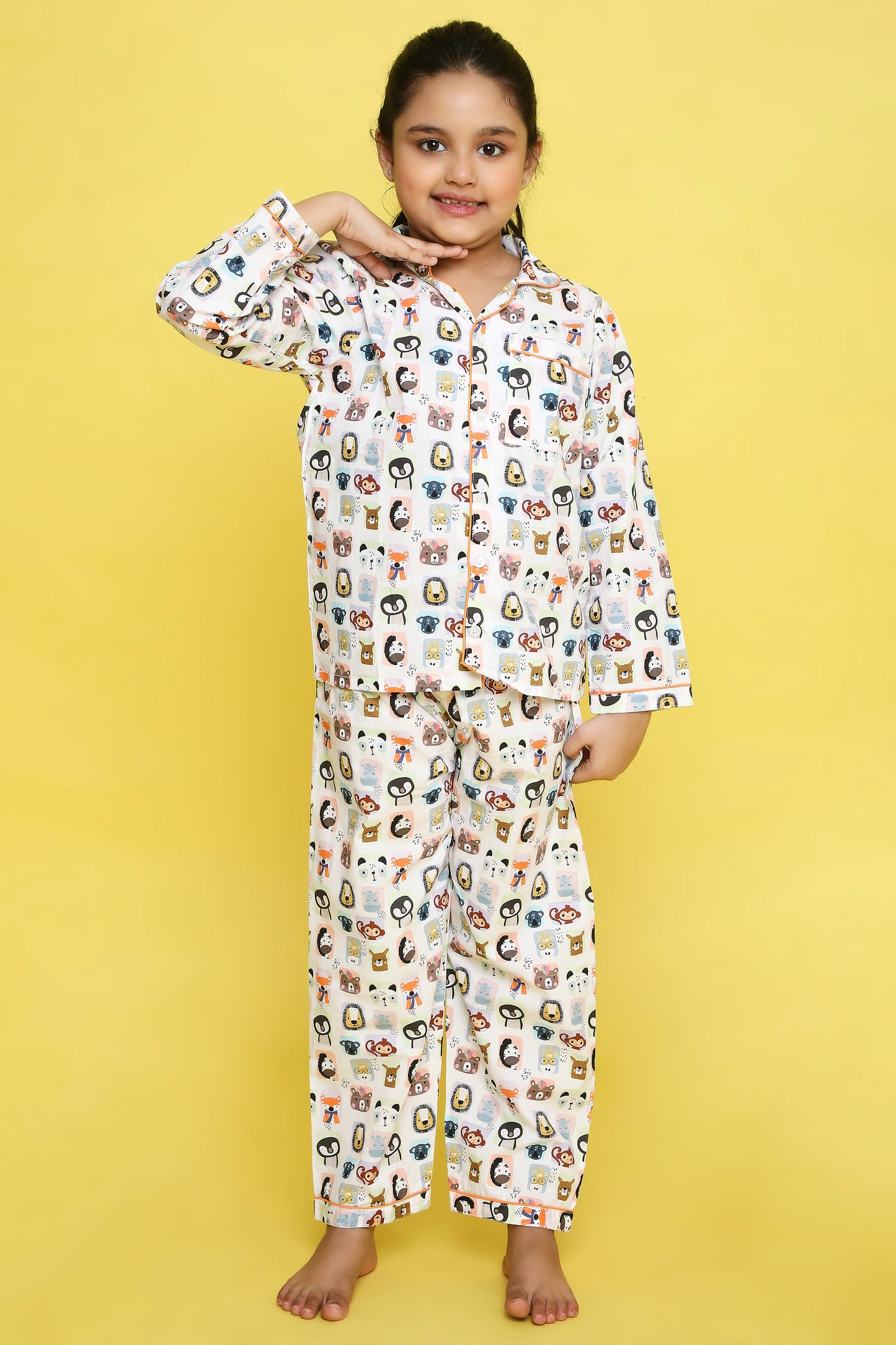 Animals Print Night Suit- White