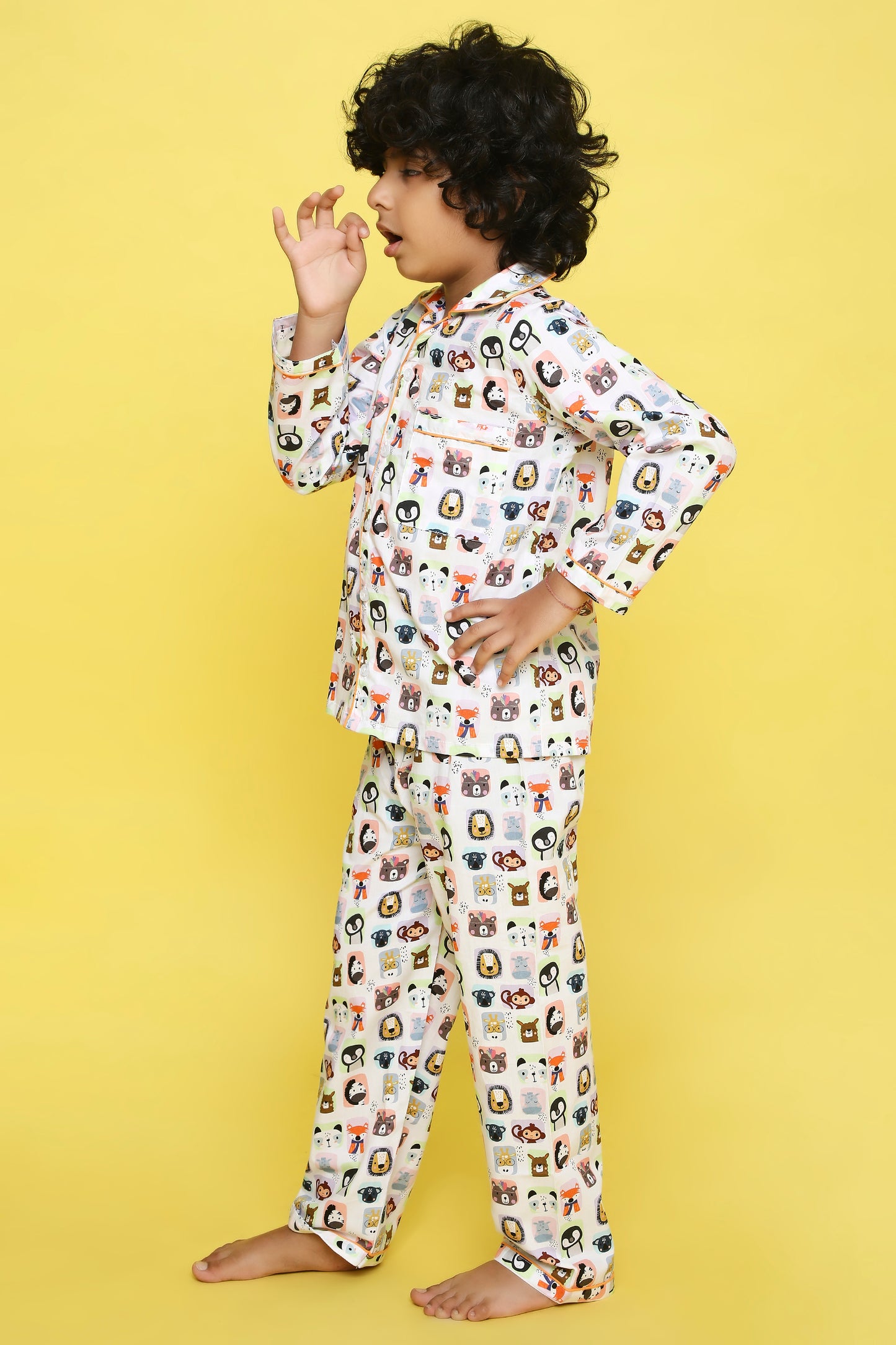 Animals Print Night Suit- White