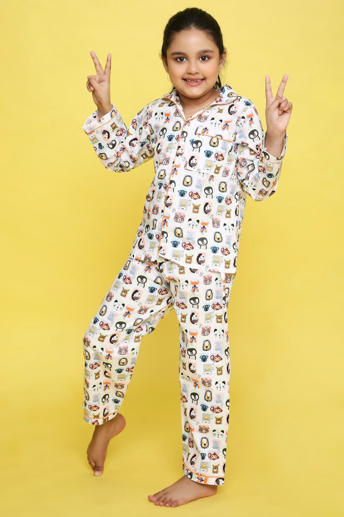 Animals Print Night Suit- White