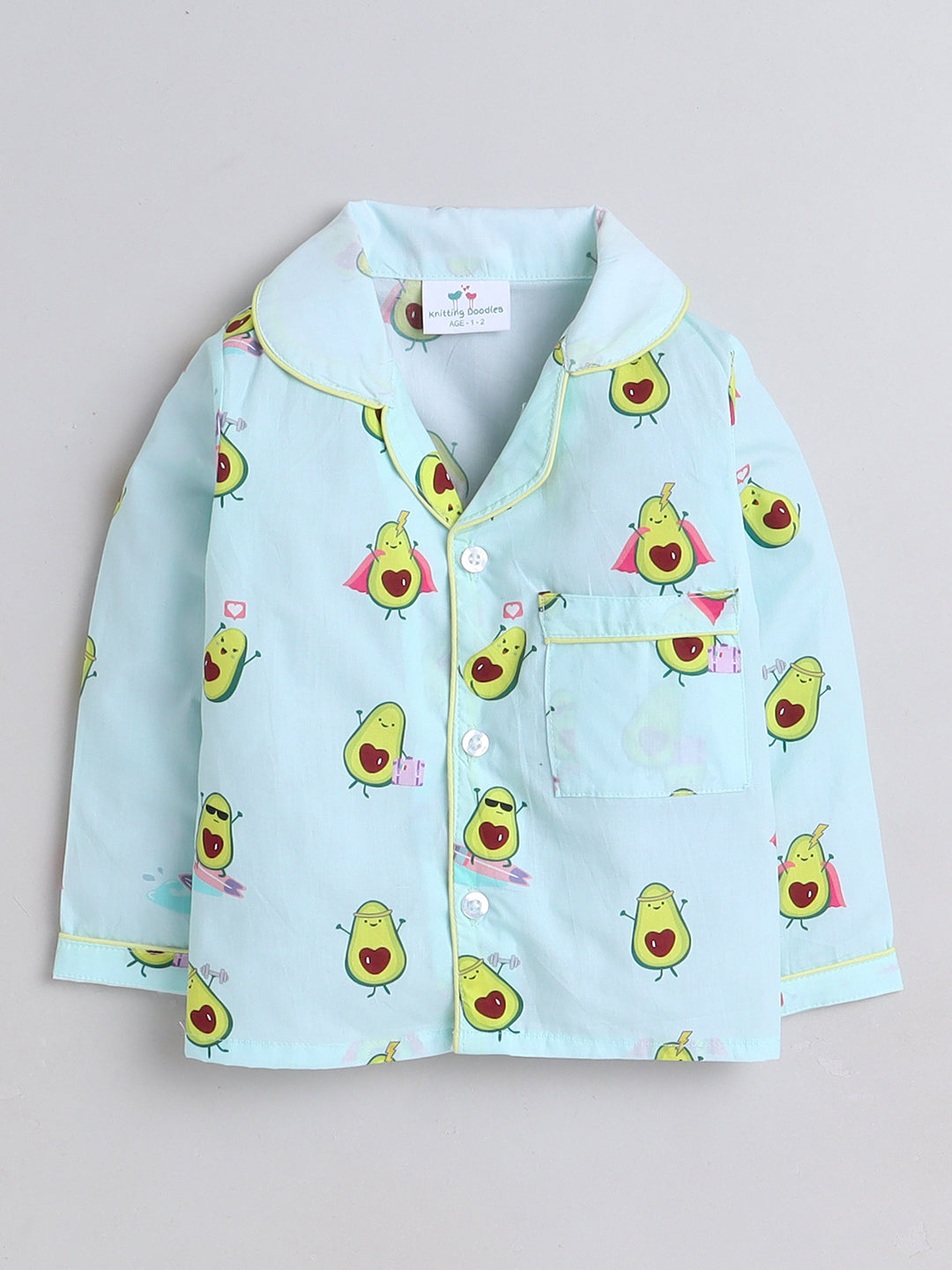 Avacado Print Night Suit- Light Blue