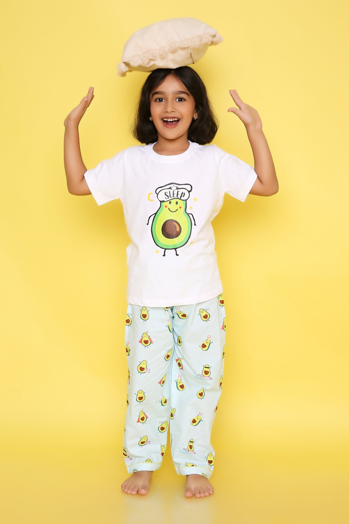 Avcado Print T-shirt and Pyjama- White and Blue