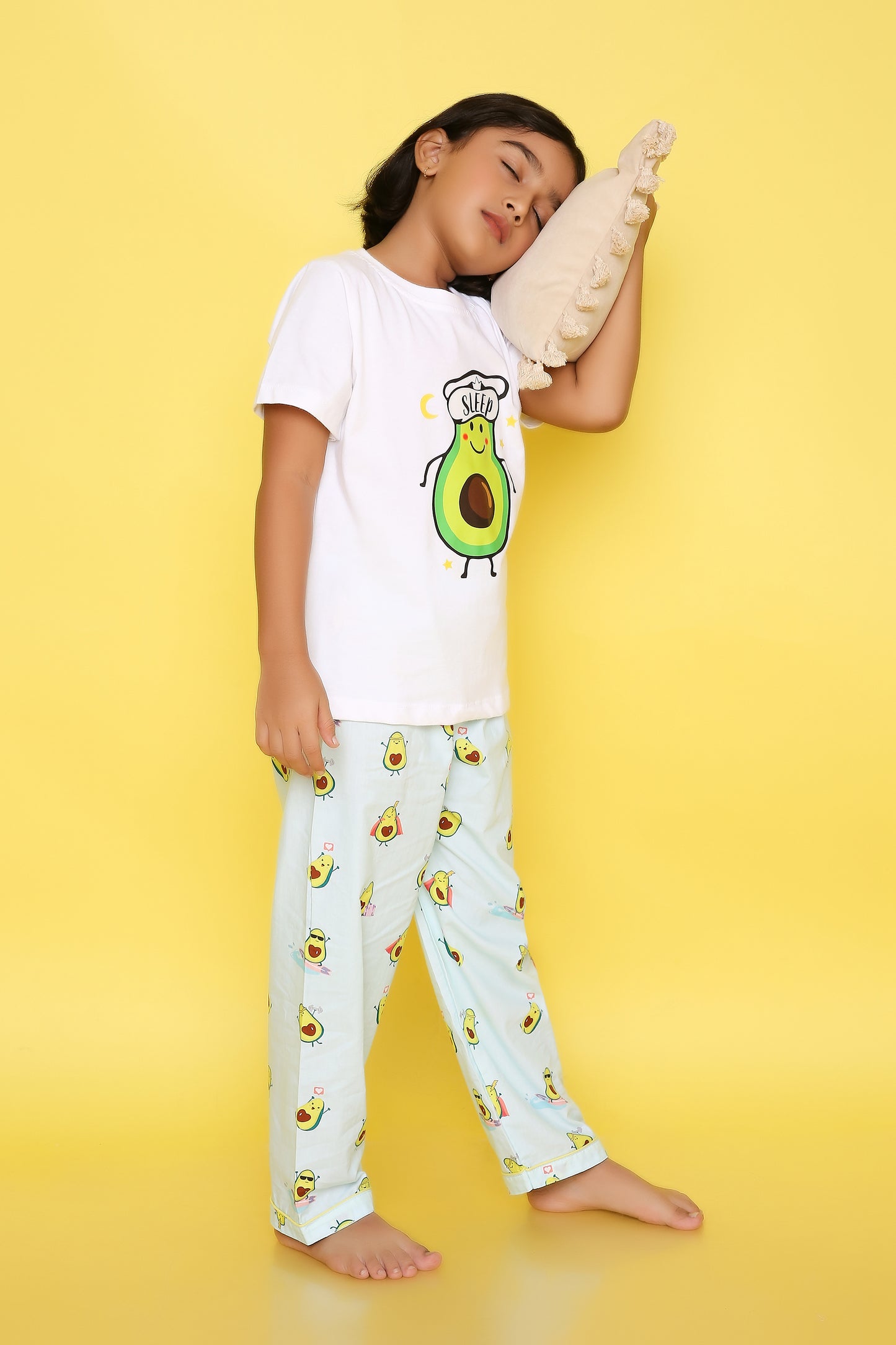 Avcado Print T-shirt and Pyjama- White and Blue