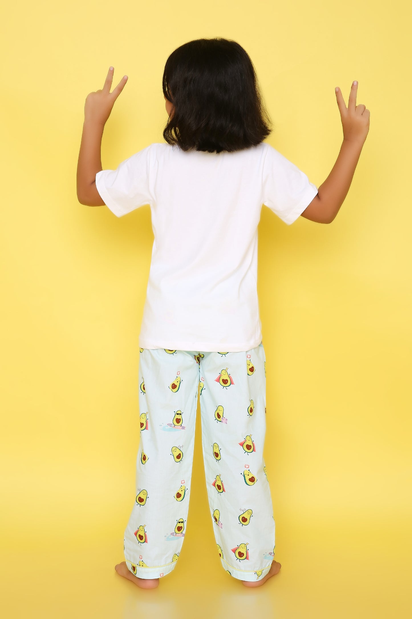 Avcado Print T-shirt and Pyjama- White and Blue