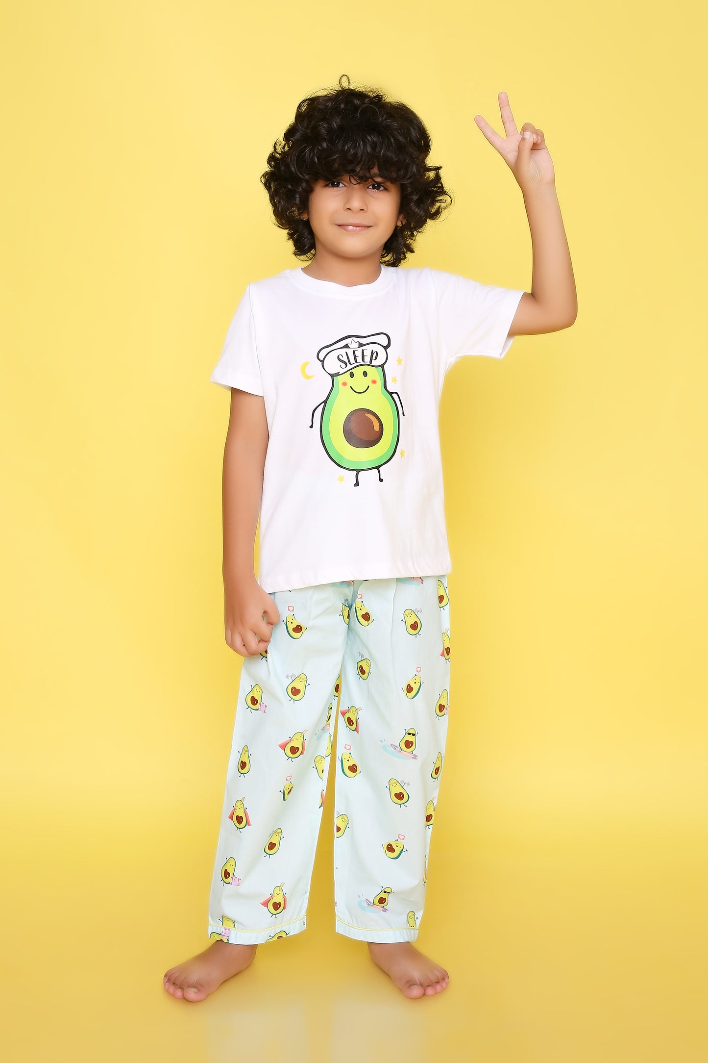 Avcado Print T-shirt and Pyjama- White and Blue