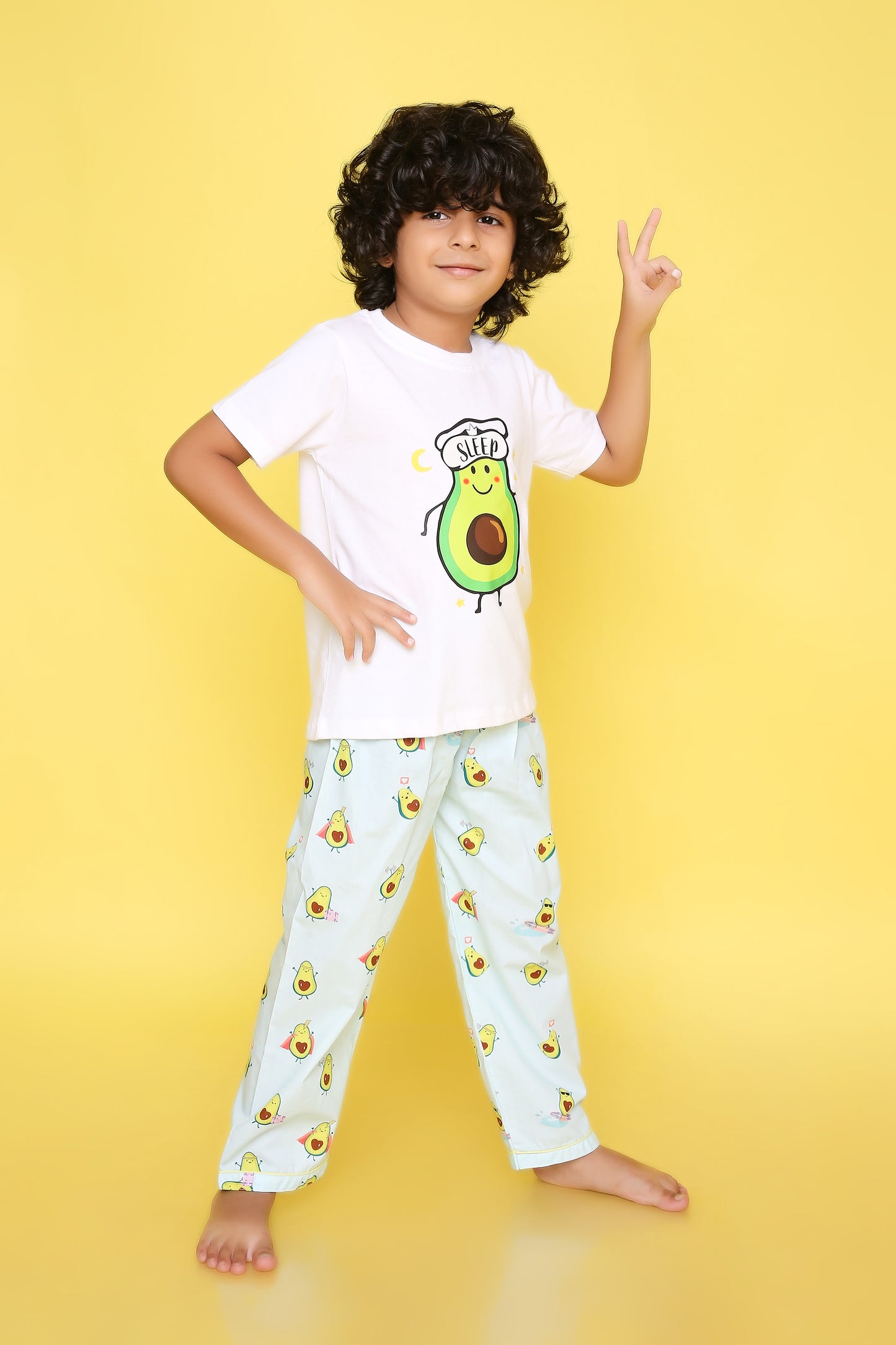 Avcado Print T-shirt and Pyjama- White and Blue