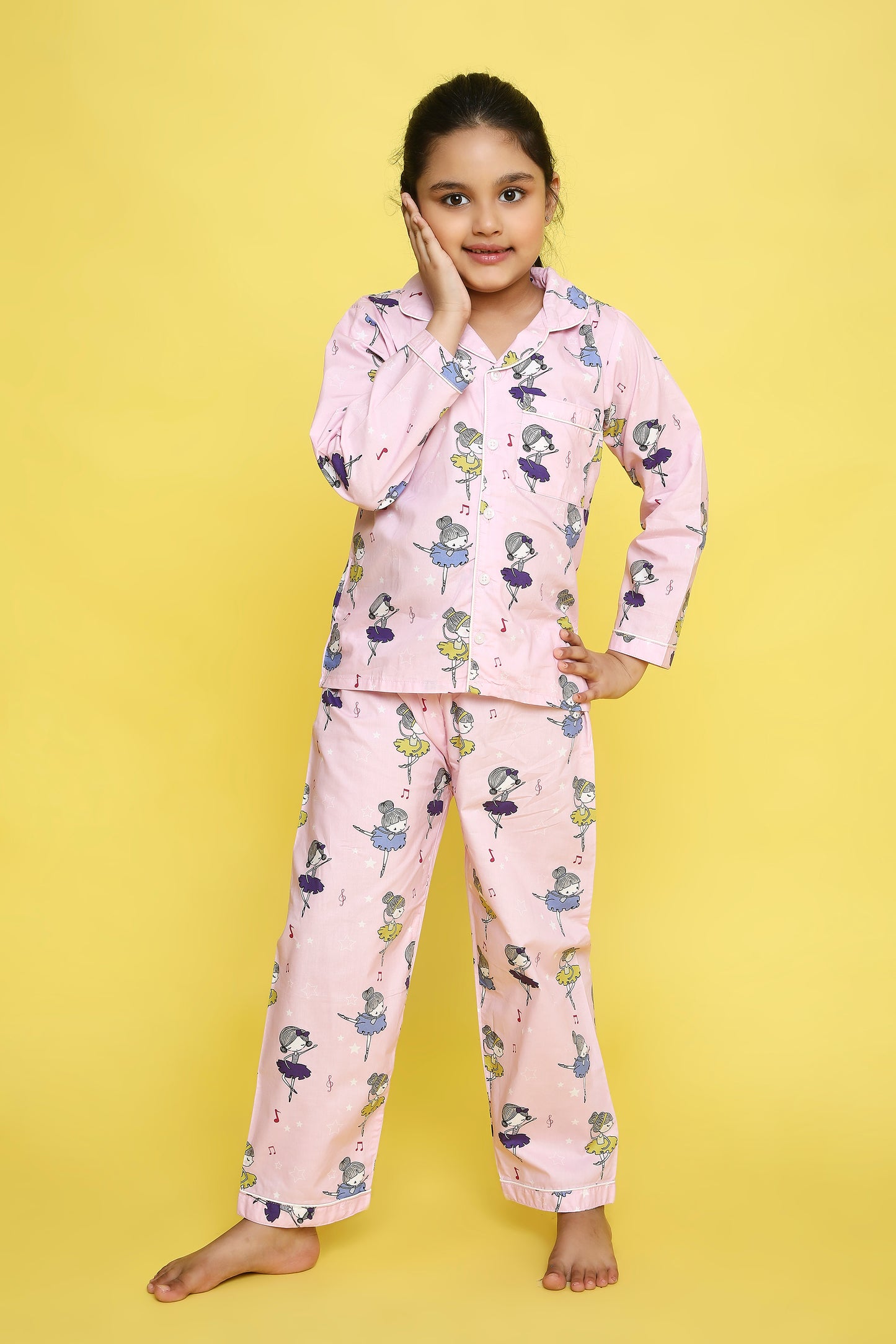 Ballerinas Print Night Suit- Pink