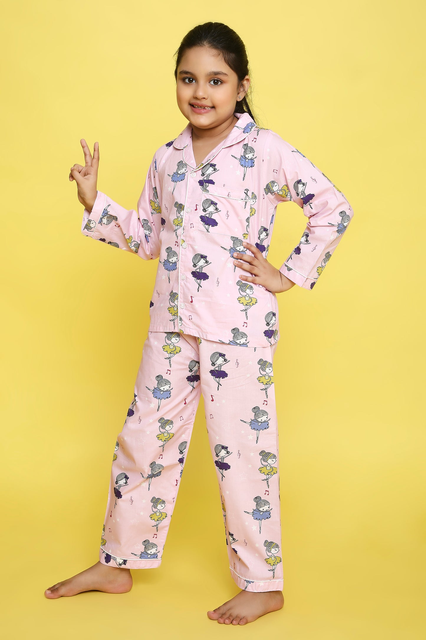 Ballerinas Print Night Suit- Pink