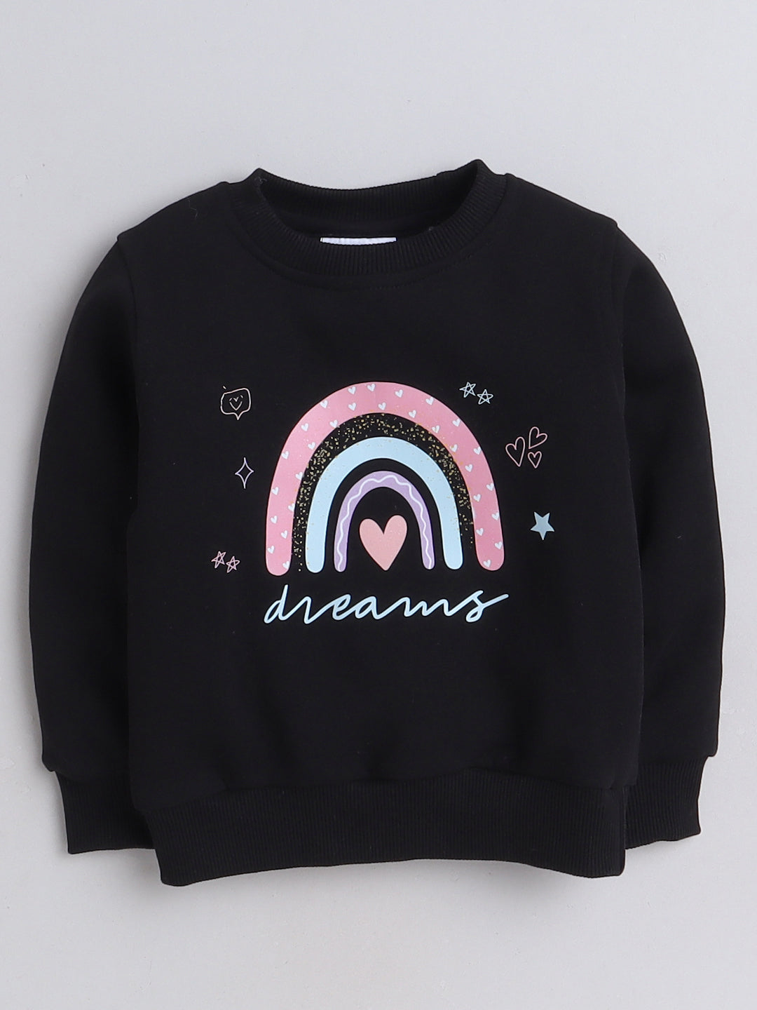Knitting Doodles Kids' Sweat Shirt with Warm Fleece and Smart Rainbow print- Black