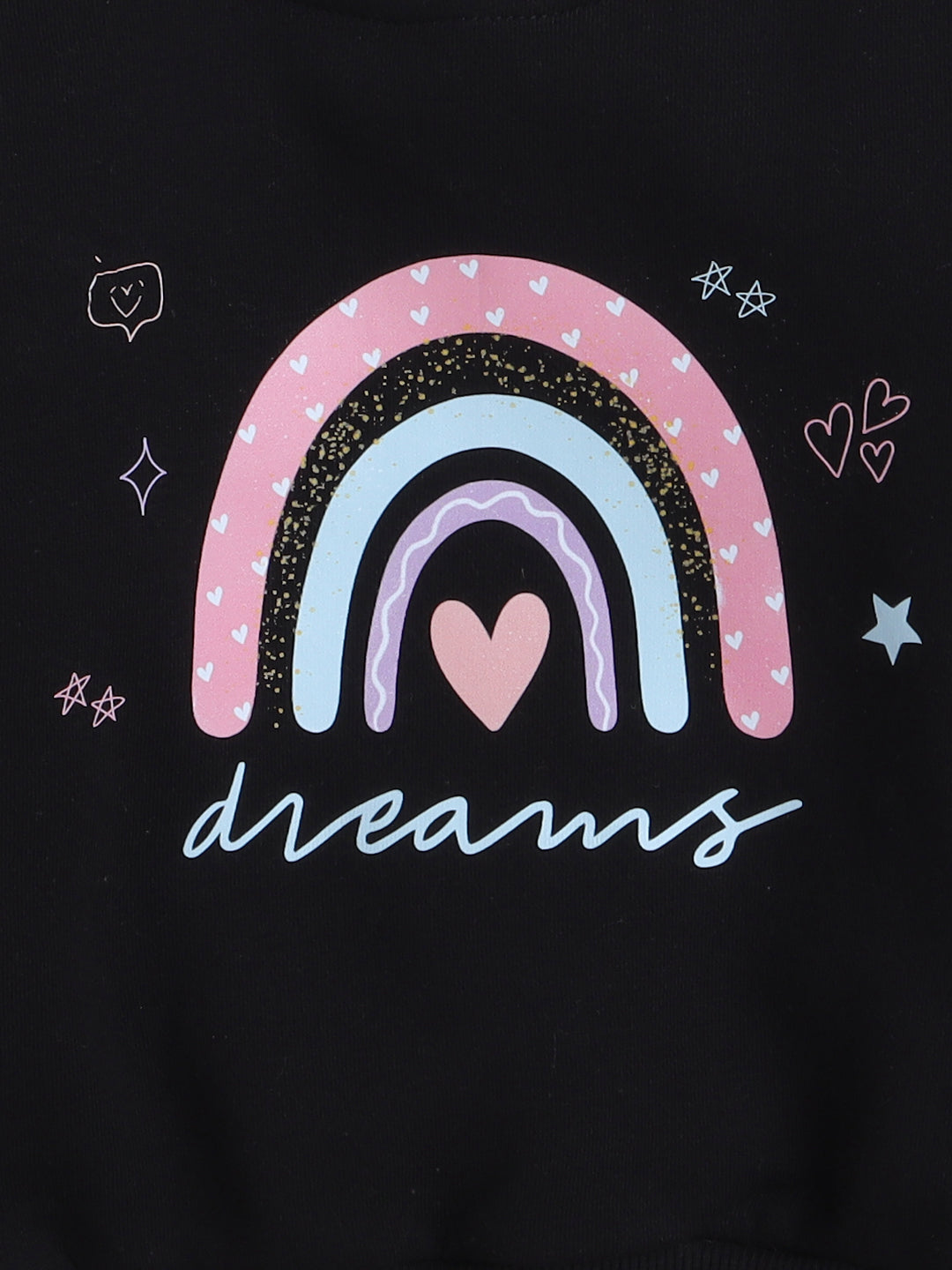 Knitting Doodles Kids' Sweat Shirt with Warm Fleece and Smart Rainbow print- Black