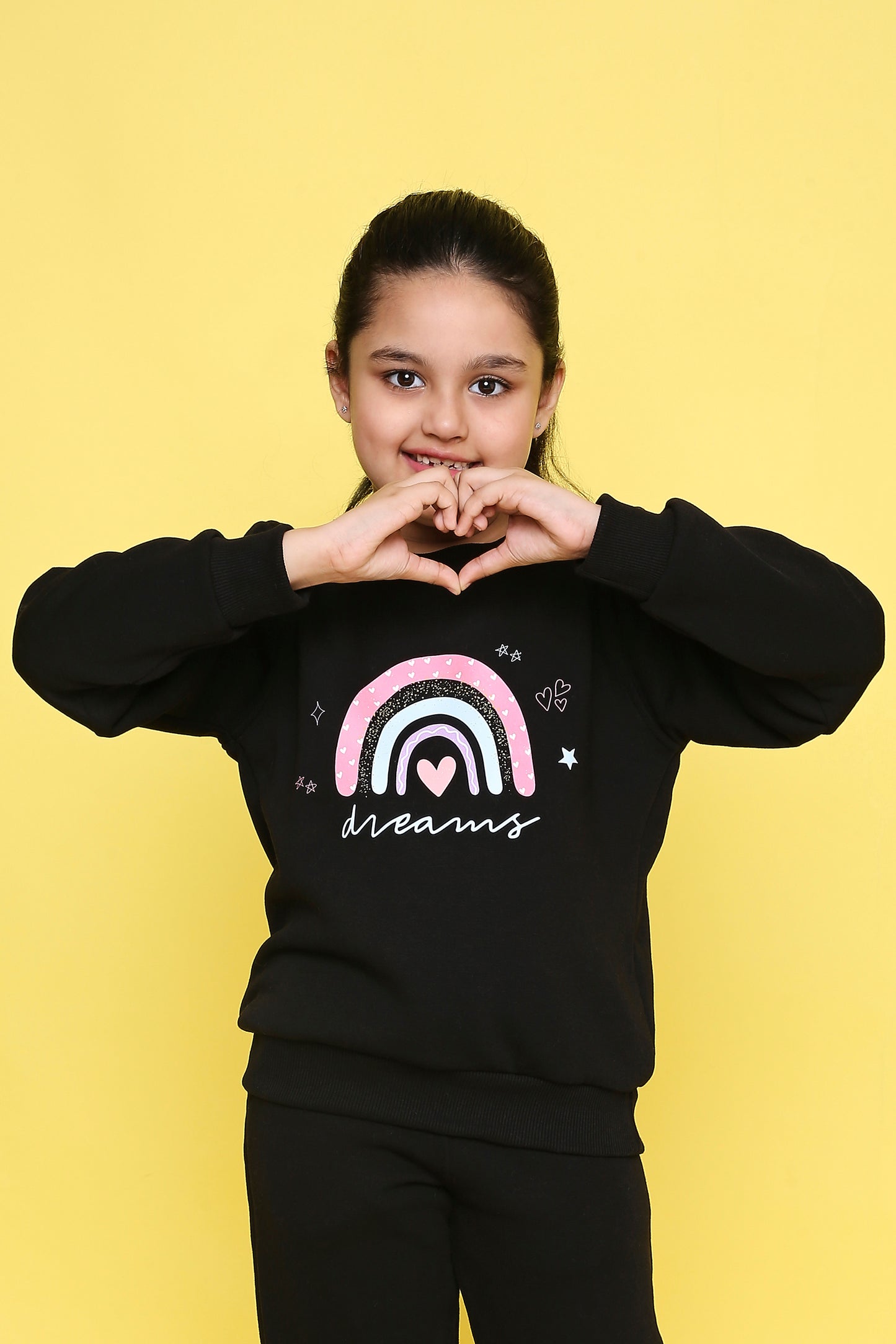 Knitting Doodles Kids' Sweat Shirt with Warm Fleece and Smart Rainbow print- Black
