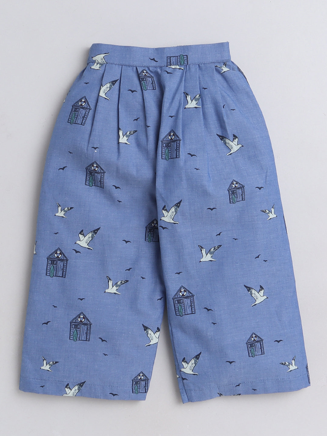 Blue Printed Coord set with Crop top and Pleated Pants