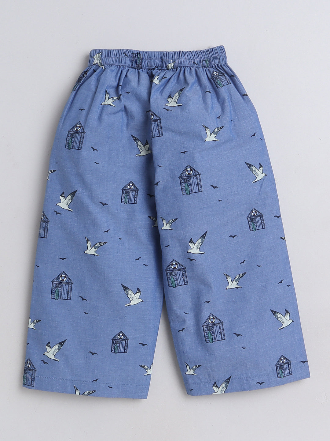 Blue Printed Coord set with Crop top and Pleated Pants