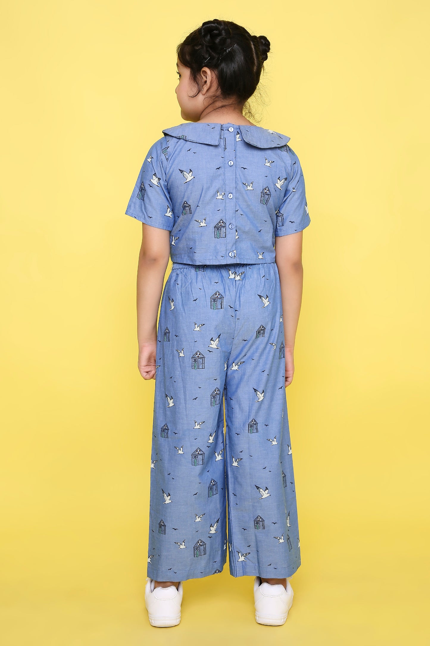 Blue Printed Coord set with Crop top and Pleated Pants