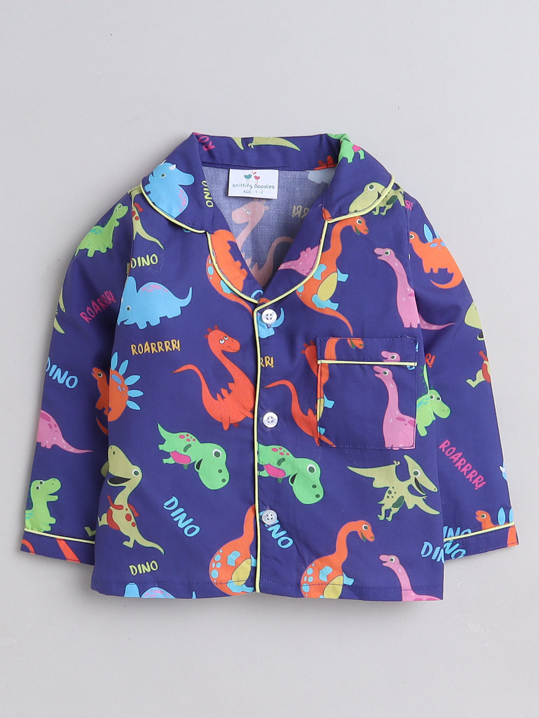 Dinosaurs Print Night Suit- Dark Blue
