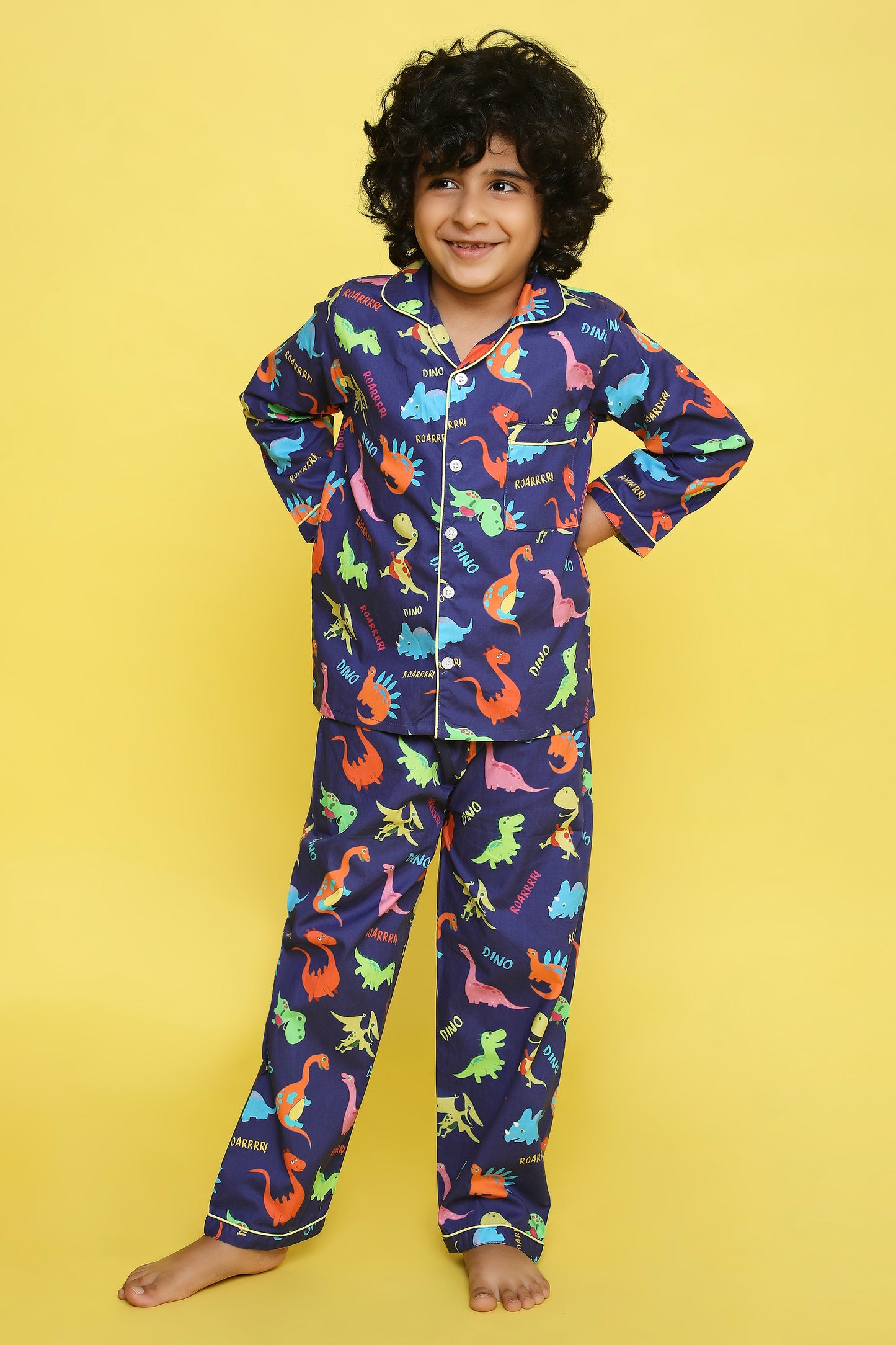 Dinosaurs Print Night Suit- Dark Blue