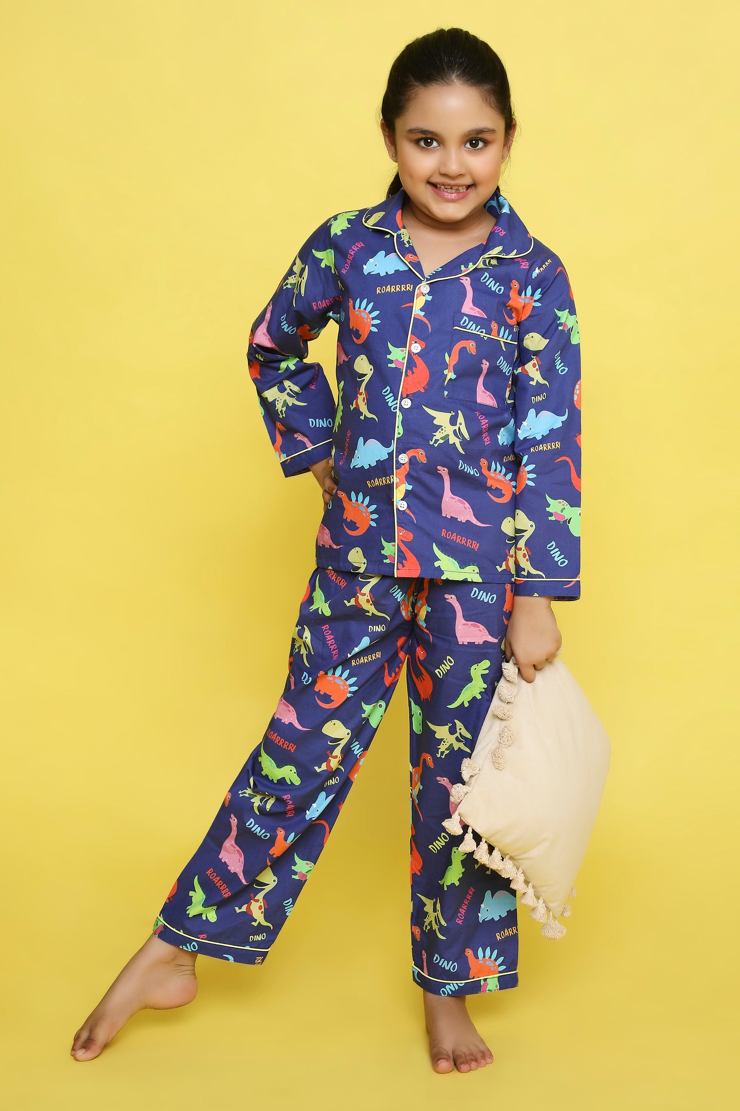 Dinosaurs Print Night Suit- Dark Blue