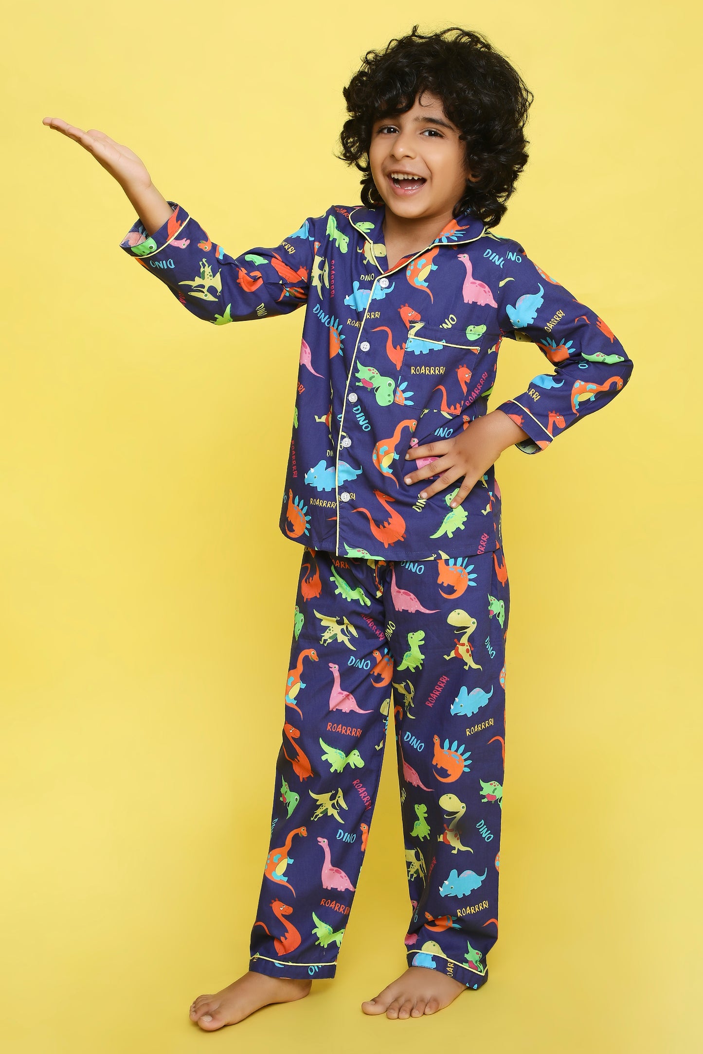Dinosaurs Print Night Suit- Dark Blue