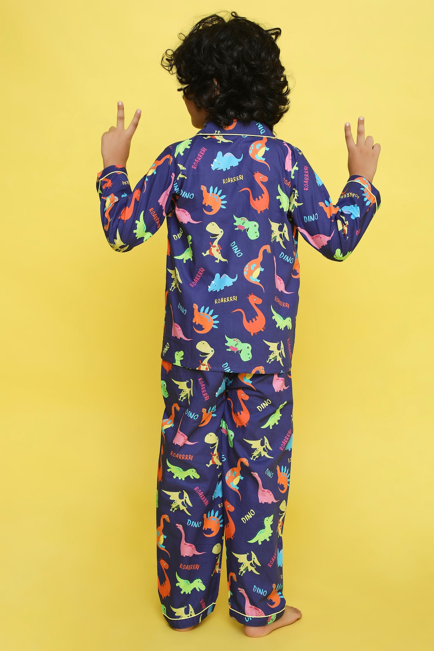 Dinosaurs Print Night Suit- Dark Blue