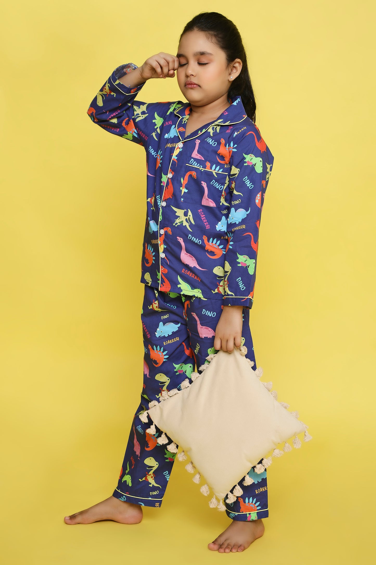 Dinosaurs Print Night Suit- Dark Blue