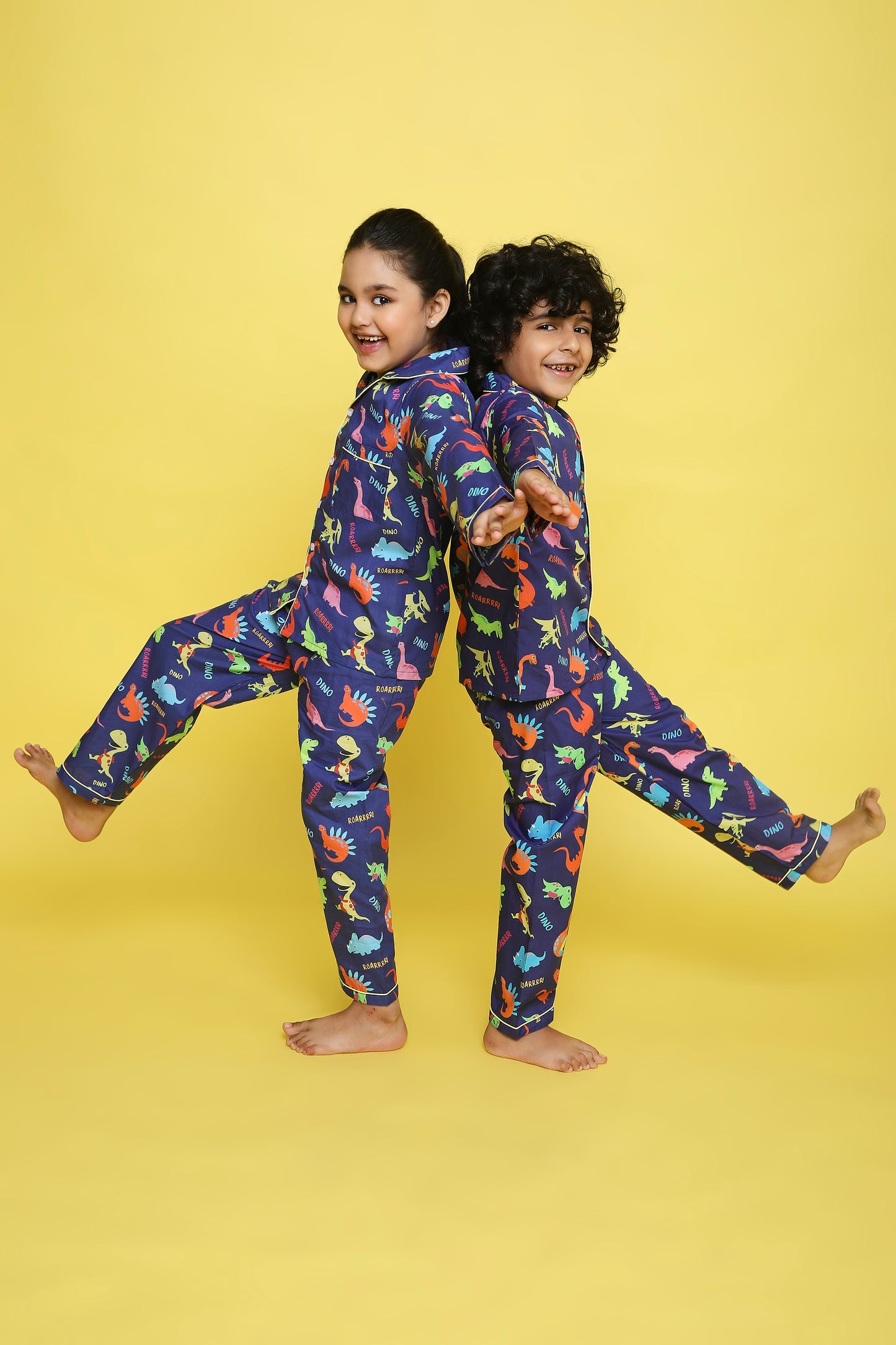 Dinosaurs Print Night Suit- Dark Blue