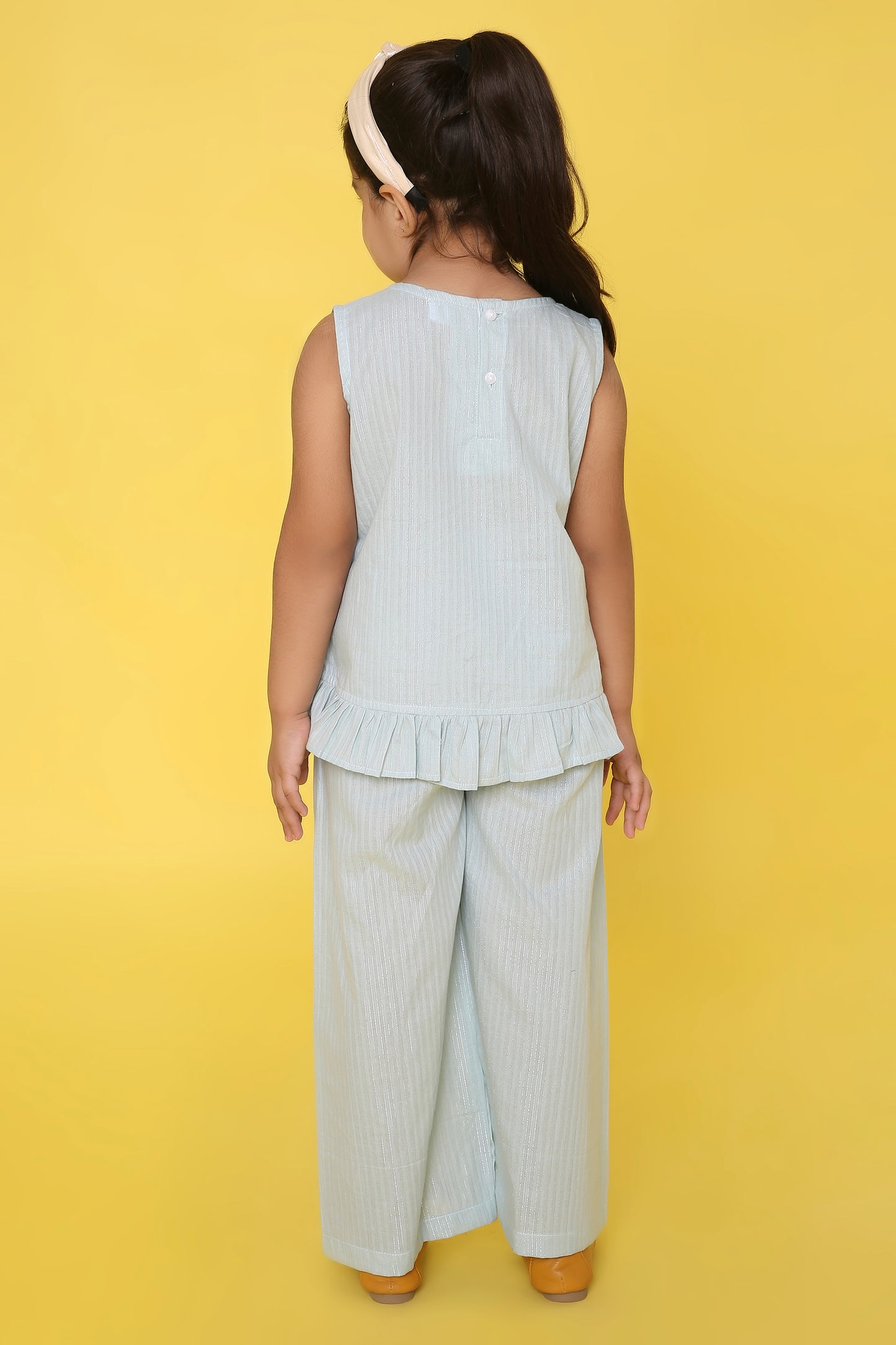 Blue Coord set with heart detailing on the Top and Pleated Pants