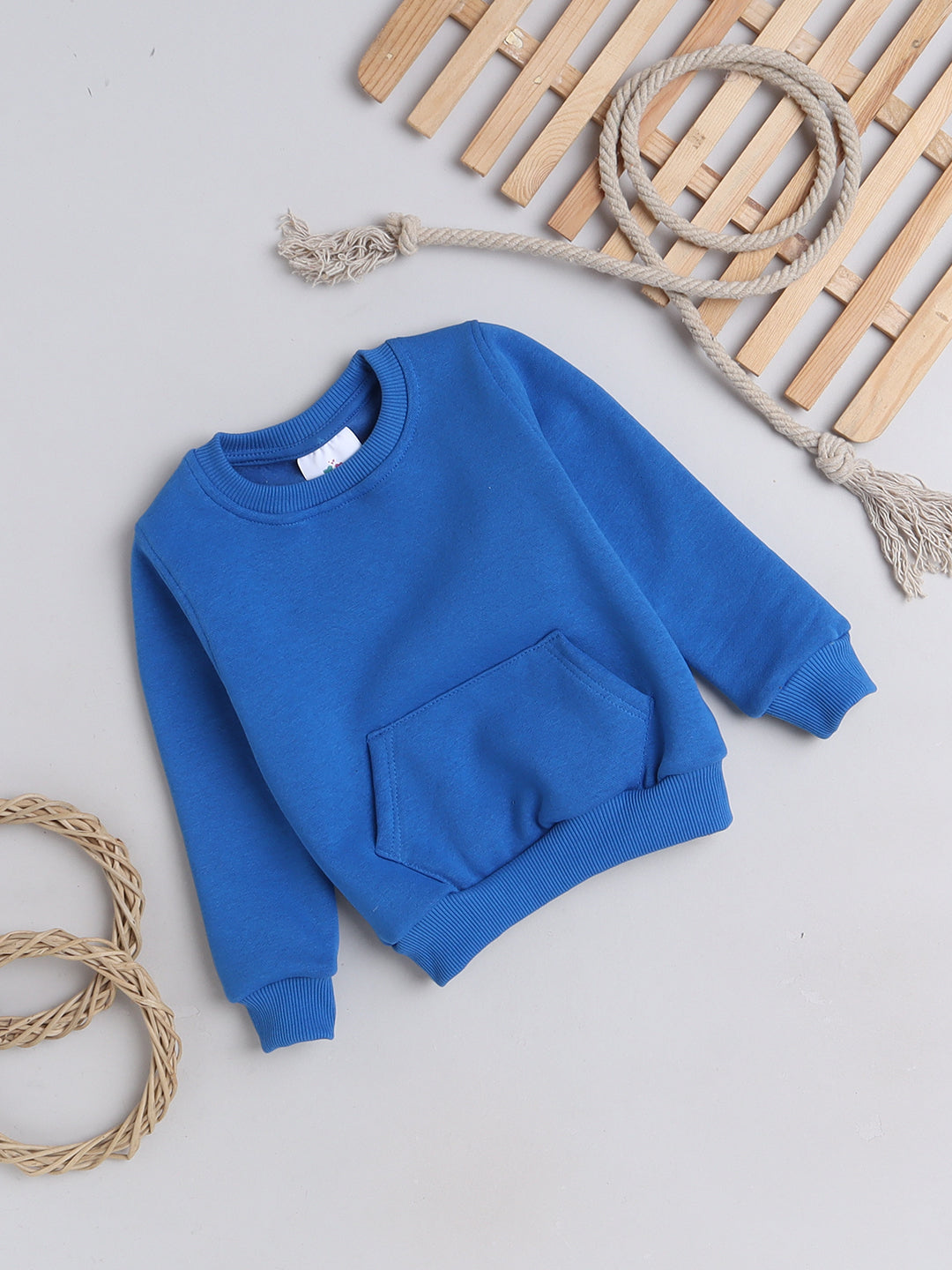 Knitting Doodles Kid's Sweatshirt with Warm Fleece and Pocket in front- Blue