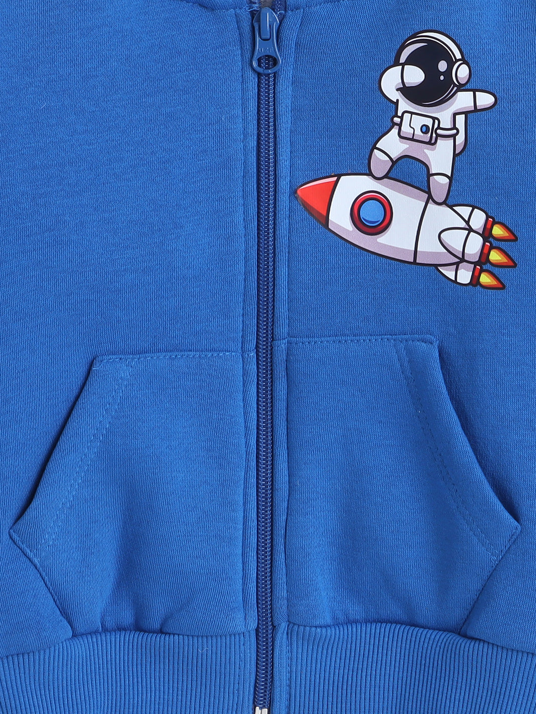 Knitting Doodles Kids' Jacket with Warm Fleece and Smart Rocket Print- Blue