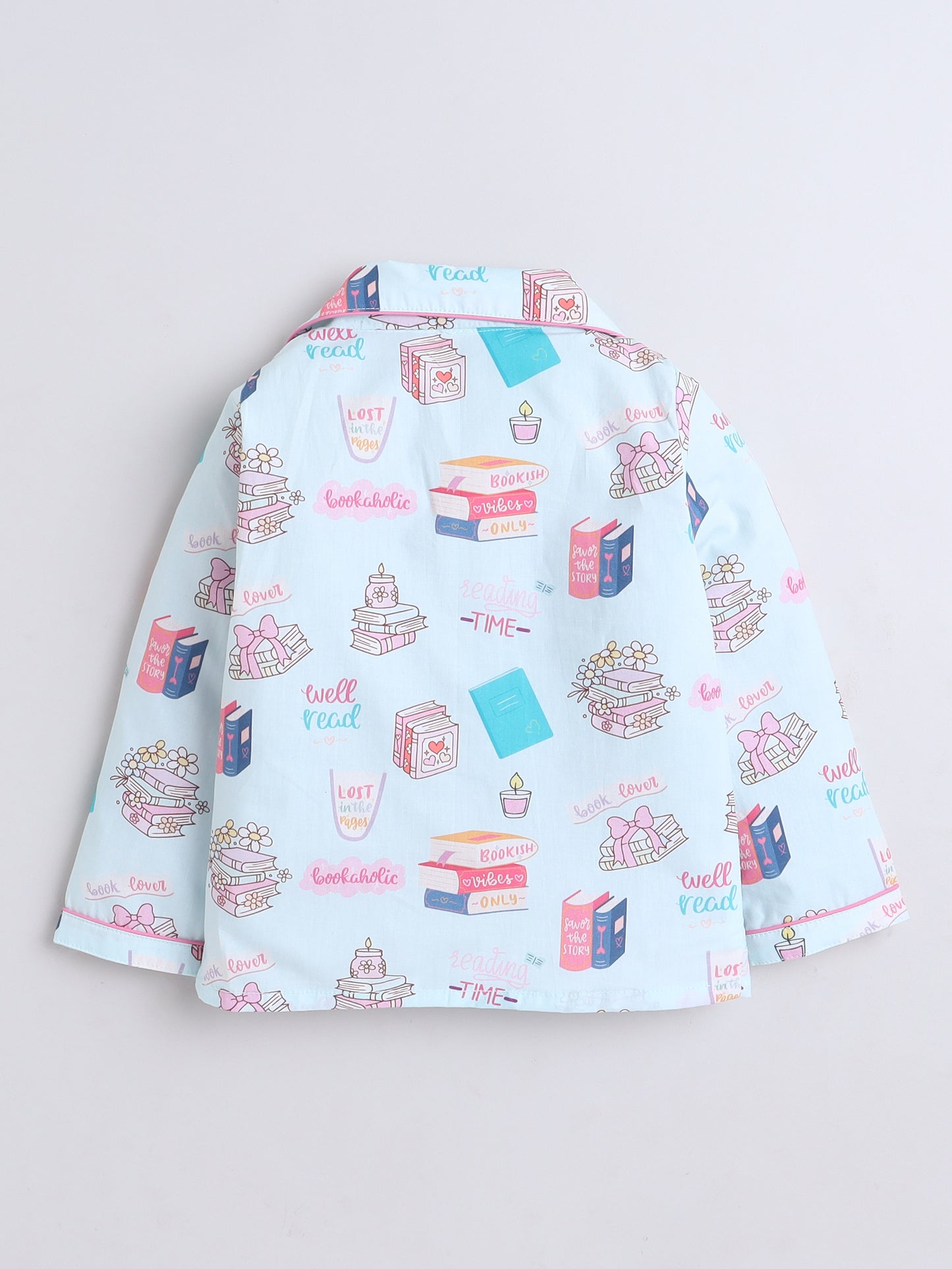 Books Print Nightsuit- Light Blue