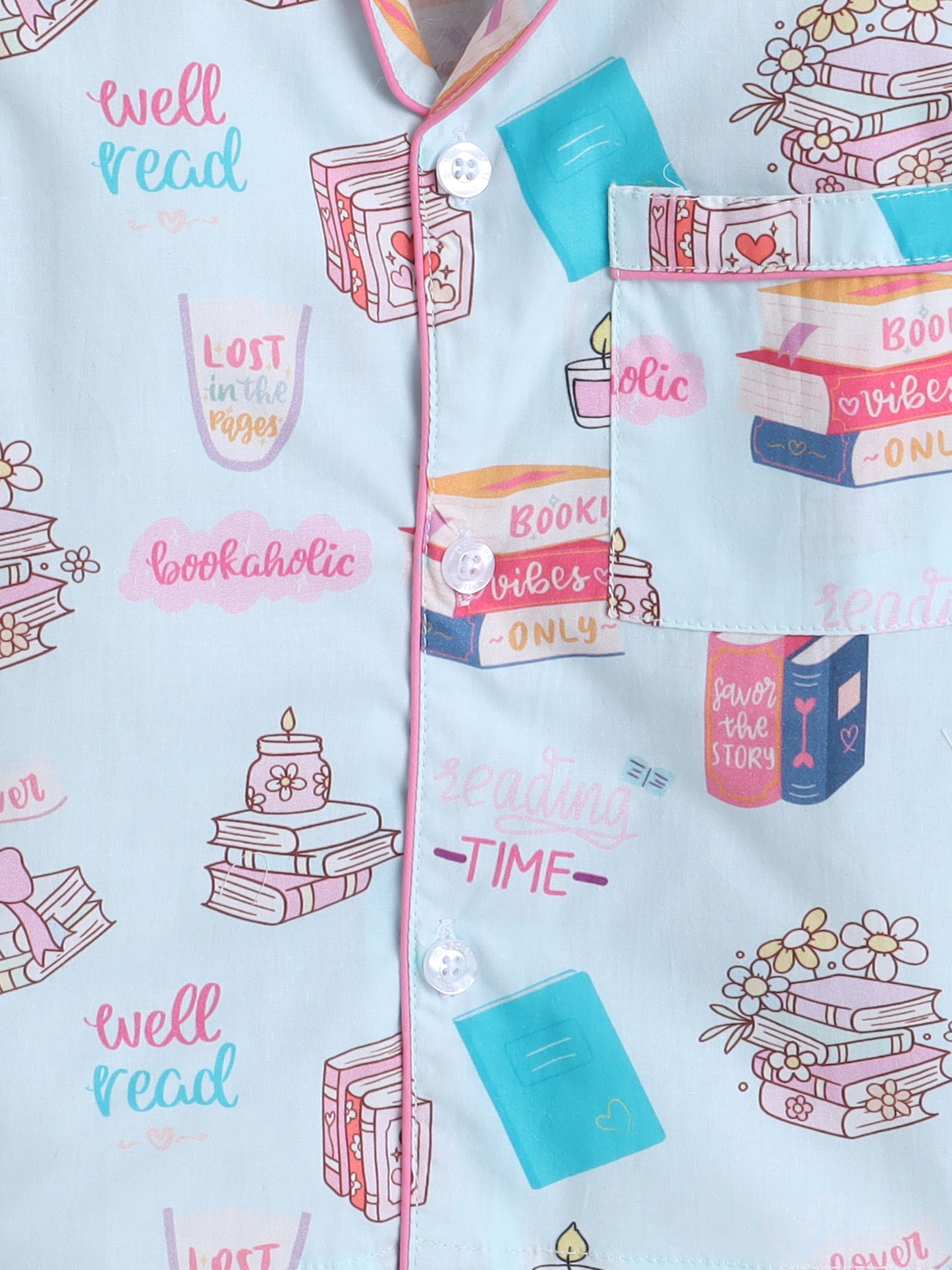 Books Print Nightsuit- Light Blue