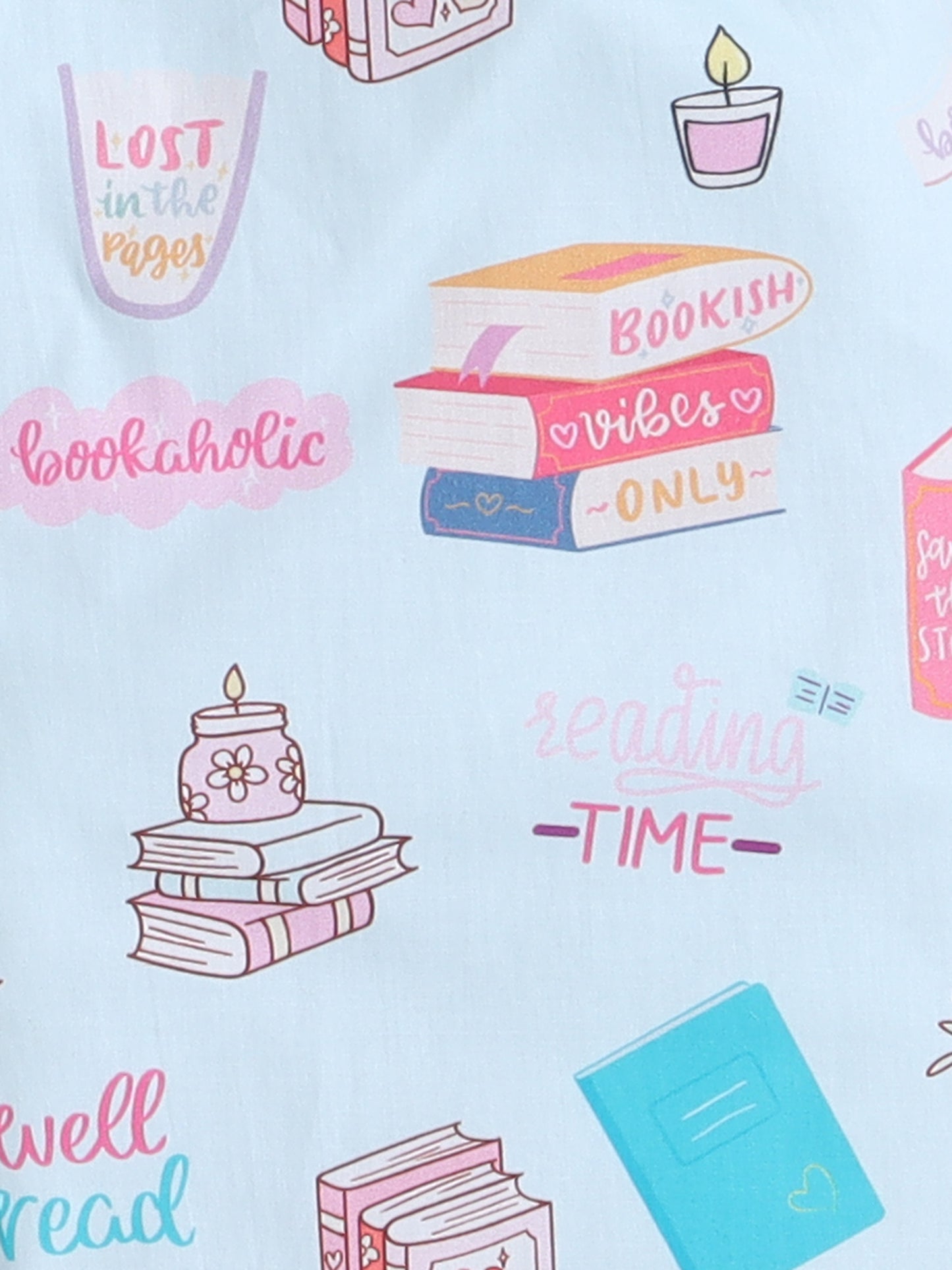 Books Print Nightsuit- Light Blue