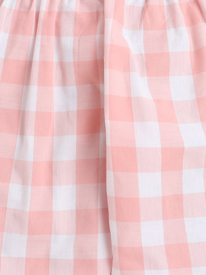 Pink and White Checks Nightsuit with Butterfly Embroidery on Pocket