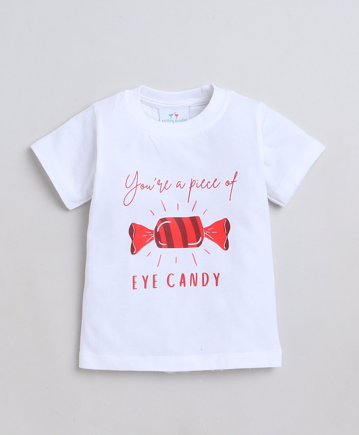 Candy Print T-shirt and Pyjama- White and Blue