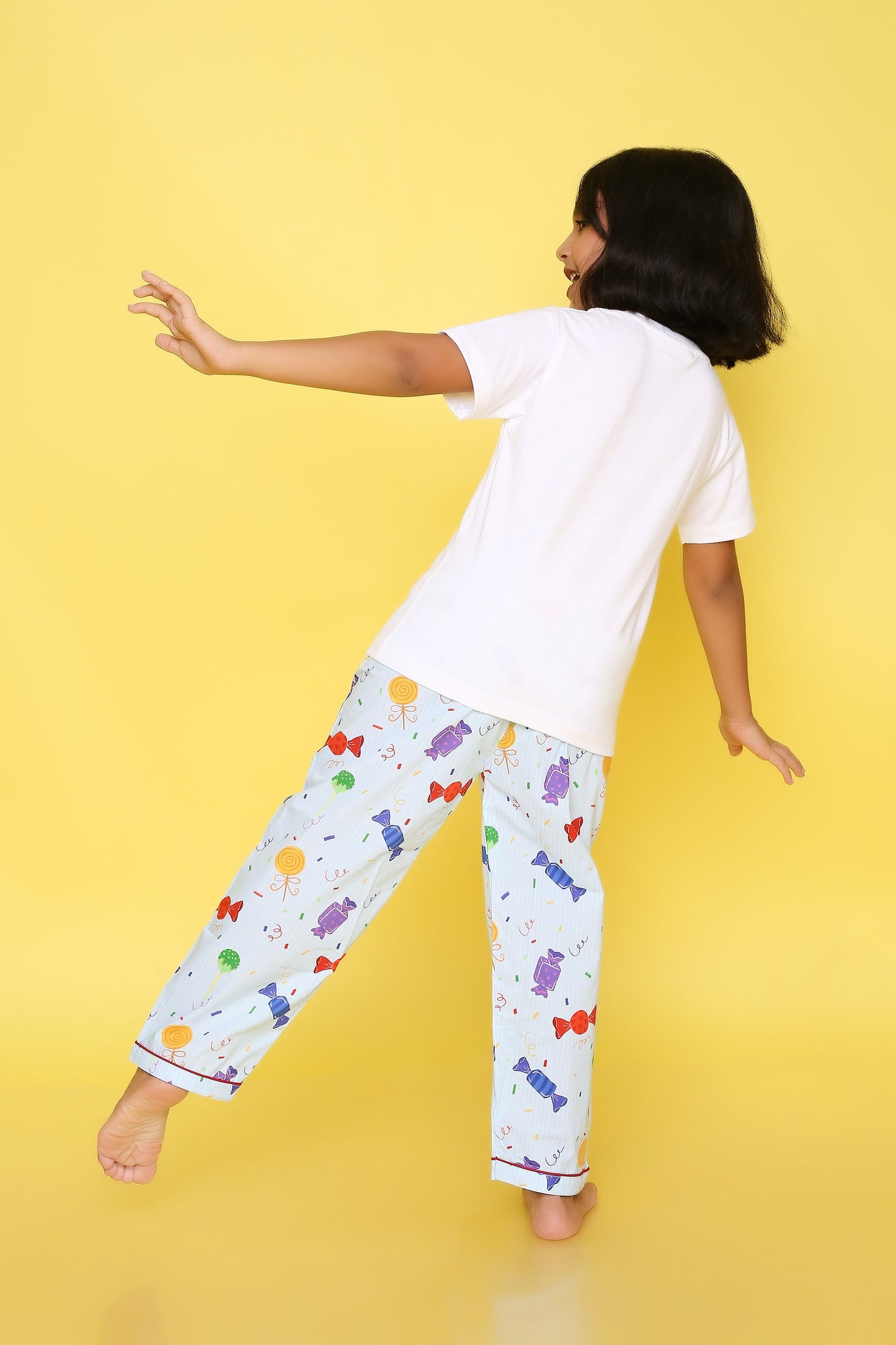 Candy Print T-shirt and Pyjama- White and Blue