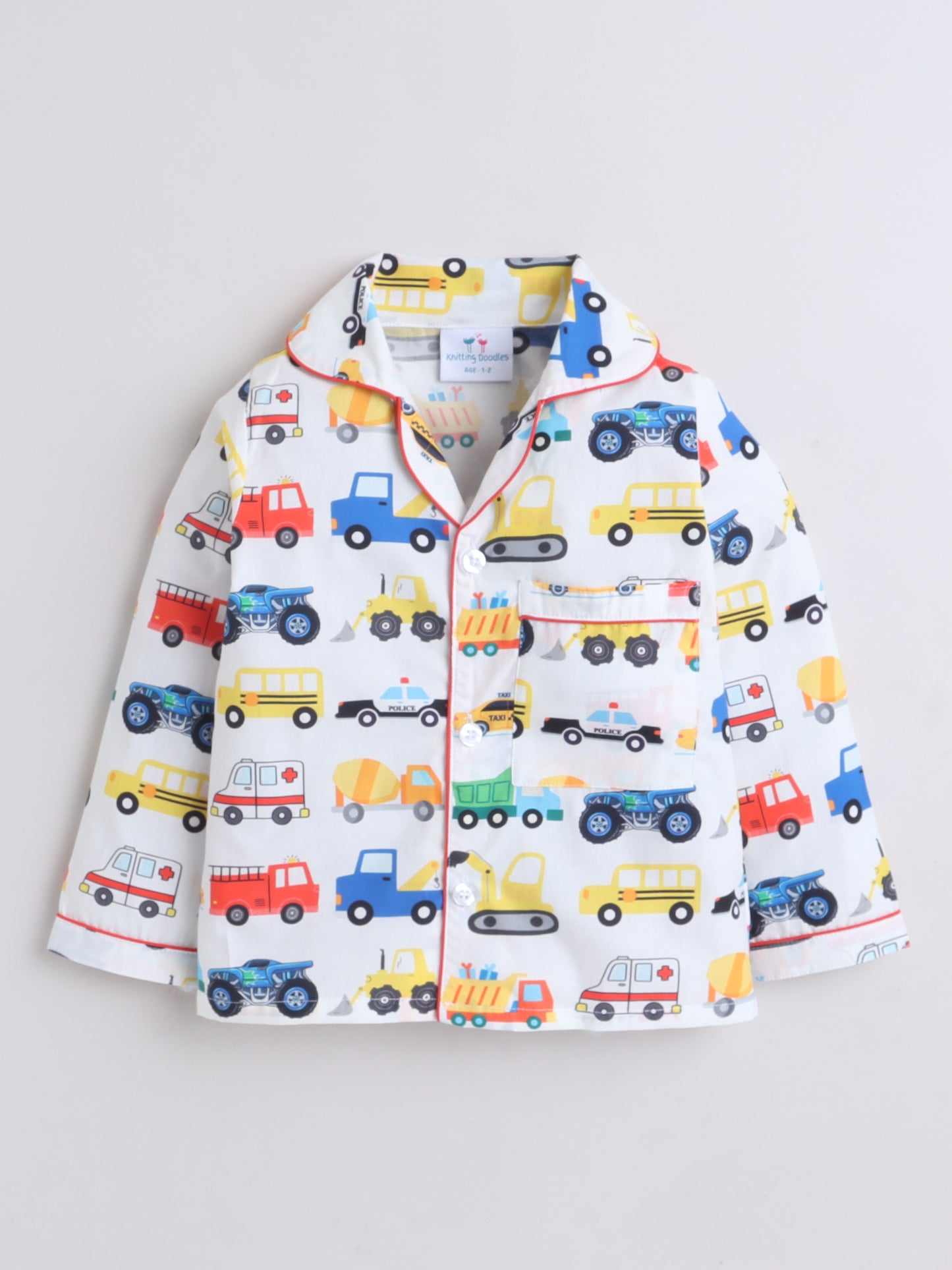Cars Print Nightsuit- White