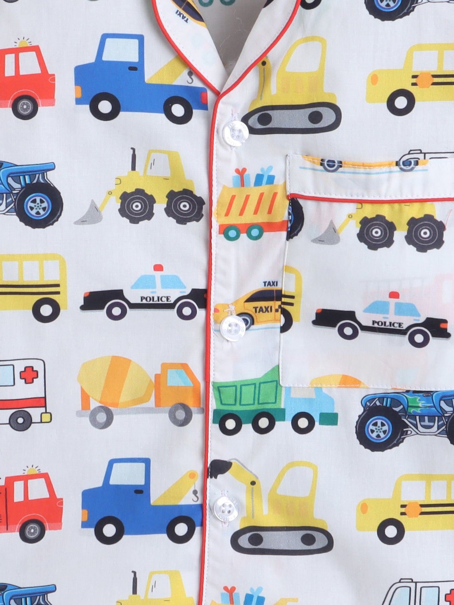 Cars Print Nightsuit- White