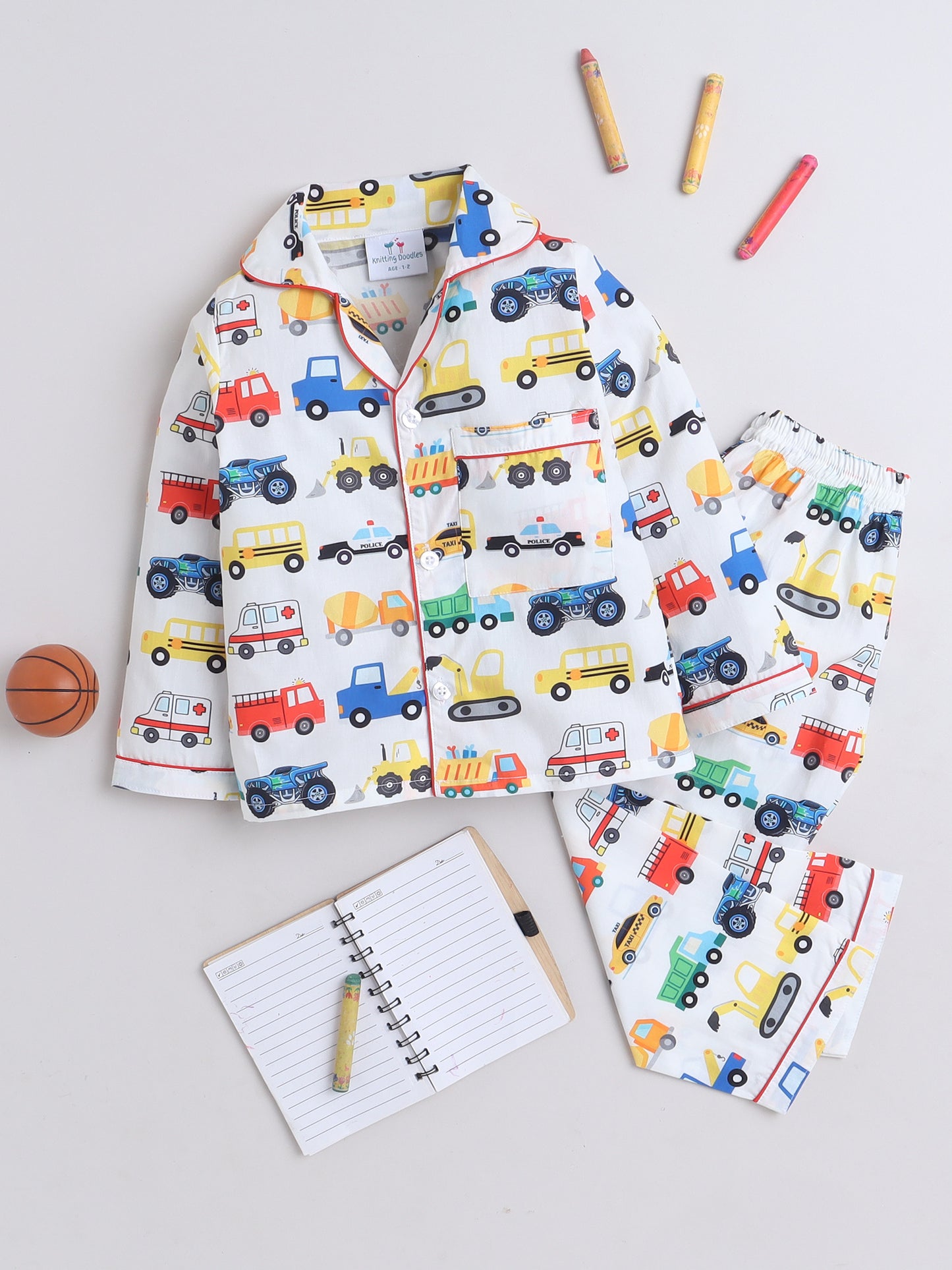 Cars Print Nightsuit- White