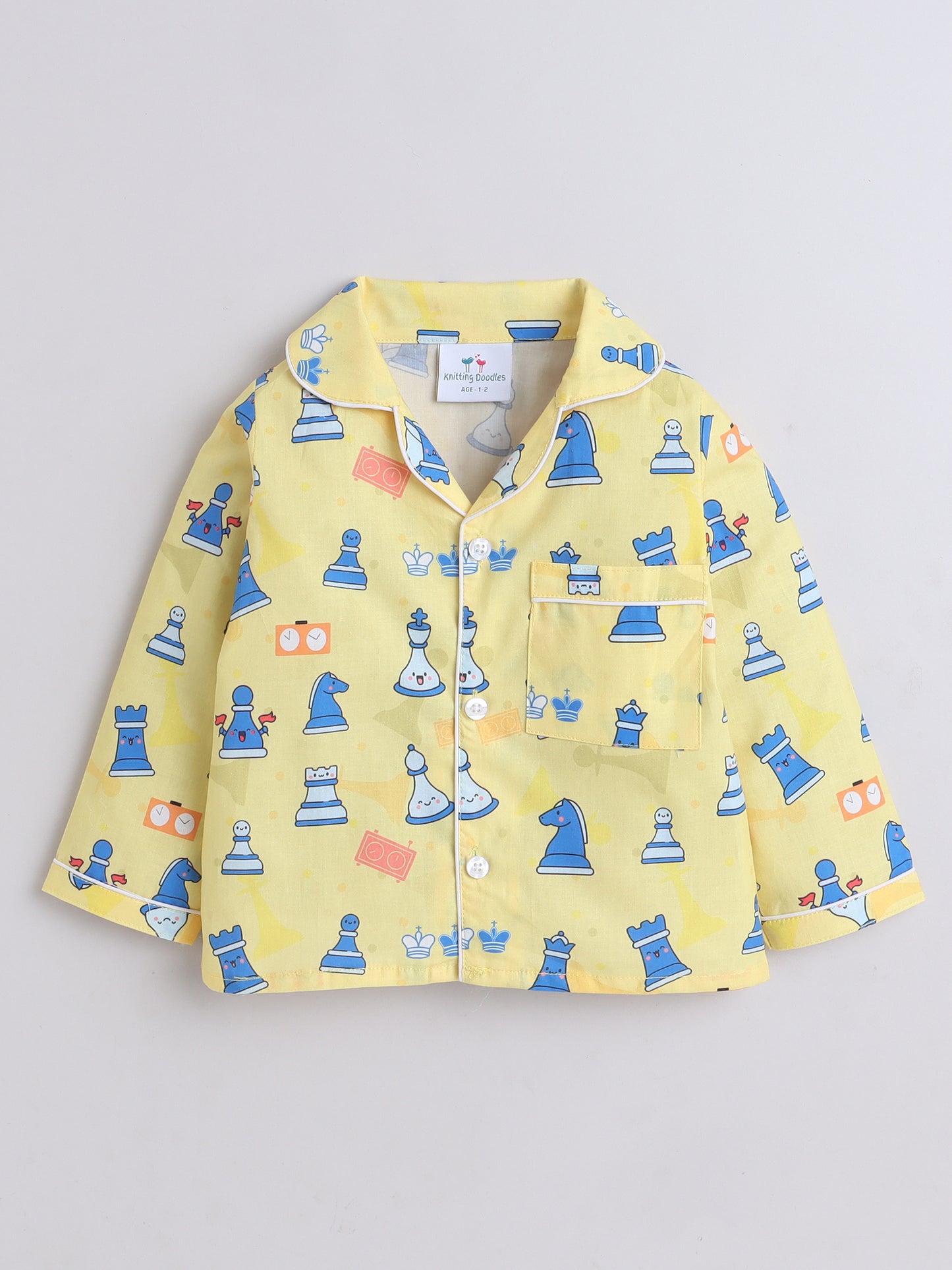 Chess Print Nightsuit- Yellow