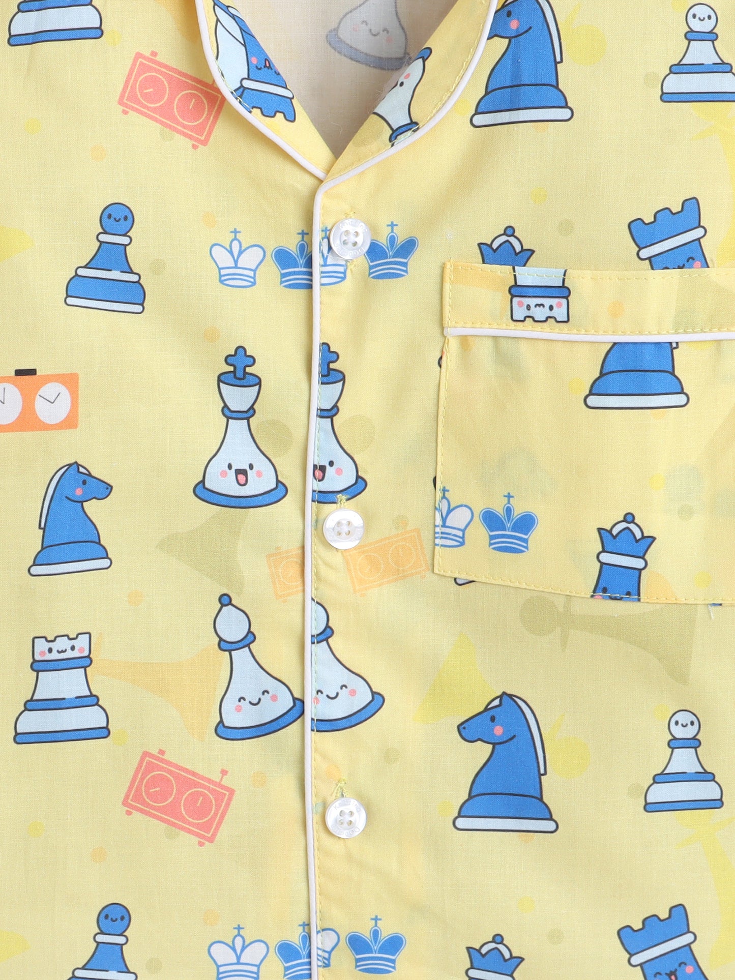 Chess Print Nightsuit- Yellow
