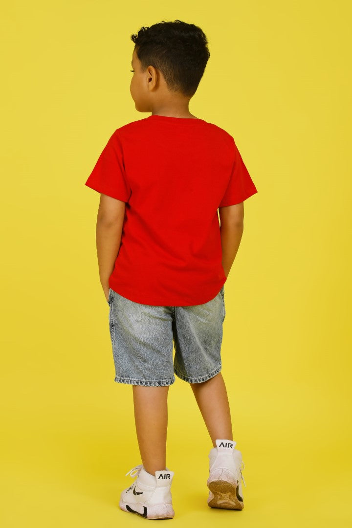 Knitting Doodles Pure cotton Boys' Red t-shirt with Chilling with pops print- Red