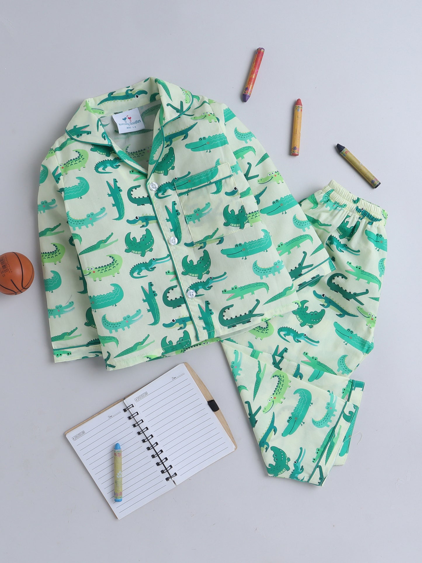 Crocodile Print Nightsuit- Light Green