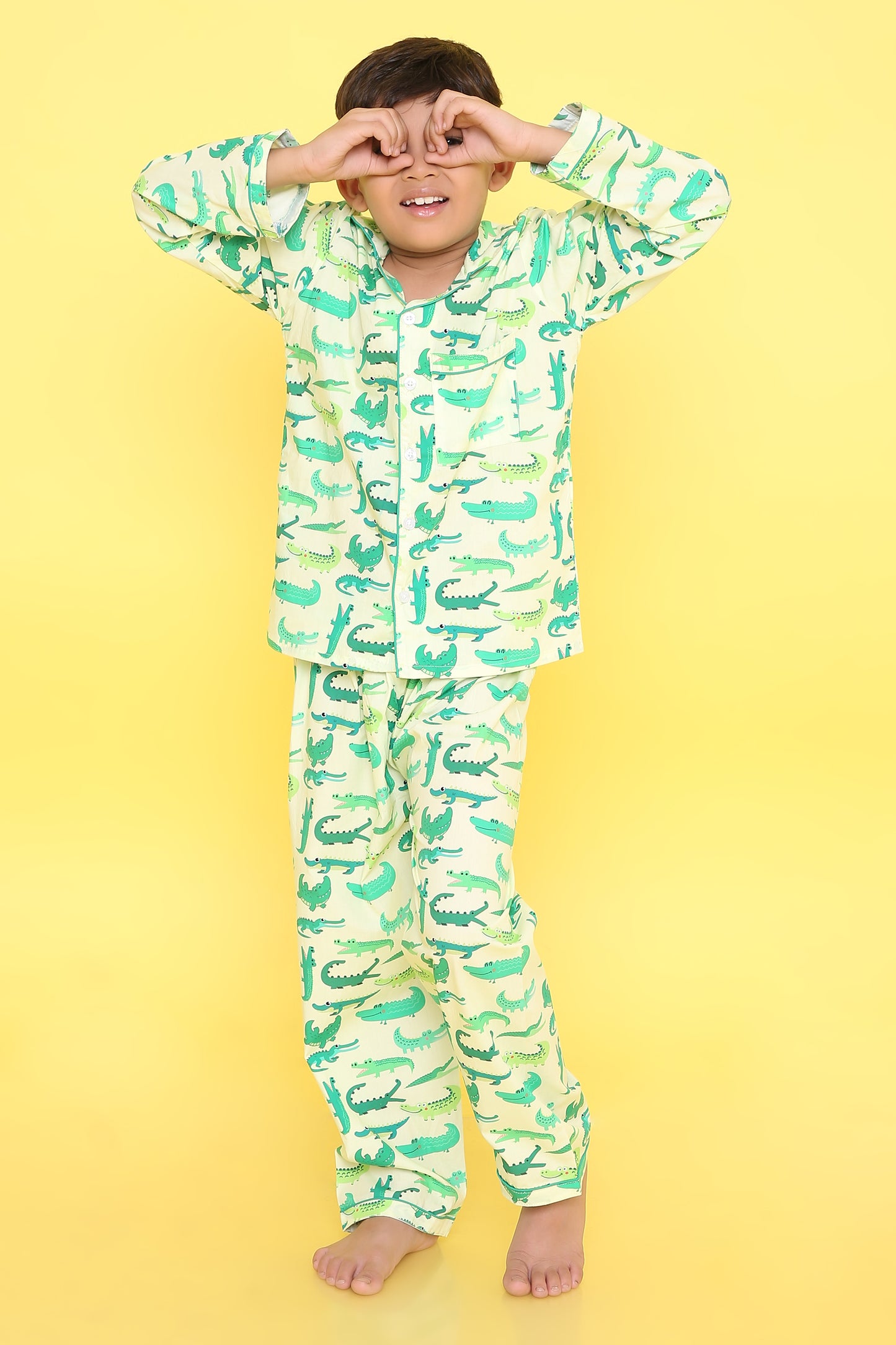 Crocodile Print Nightsuit- Light Green