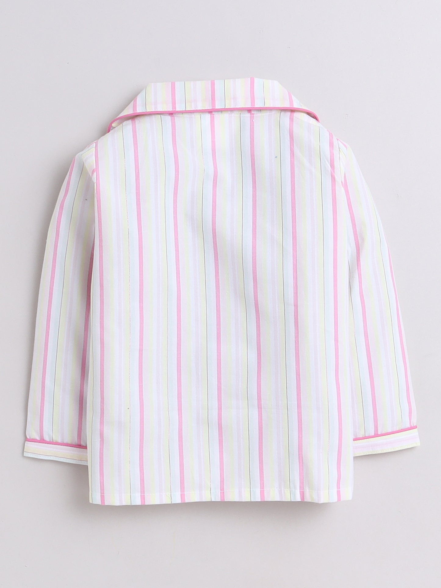 White and Pink Stripes Nightsuit with Cupcake Embrodiery on Pocket