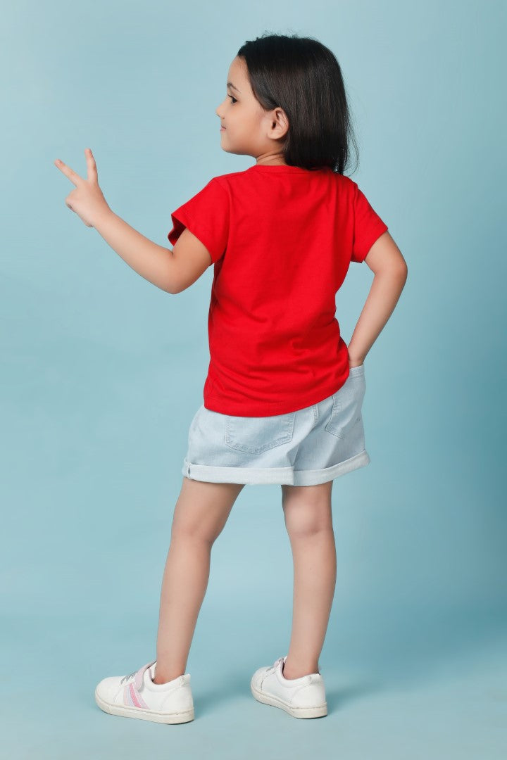 Knitting Doodles Pure cotton Girls' Red t-shirt with Cute Cupcake print- Red