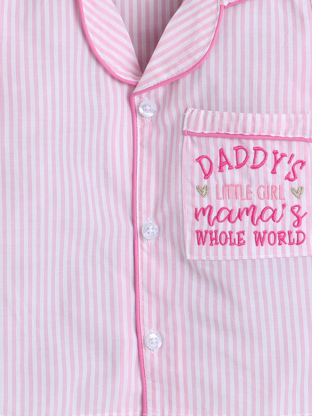 Pink and White Stripes Night Suit with cute Daddy's girl embroidery on the pocket