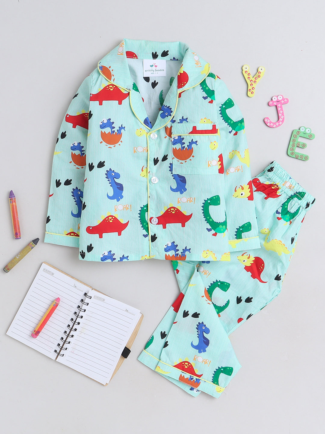 Dinosaurs Print Night Suit- Green